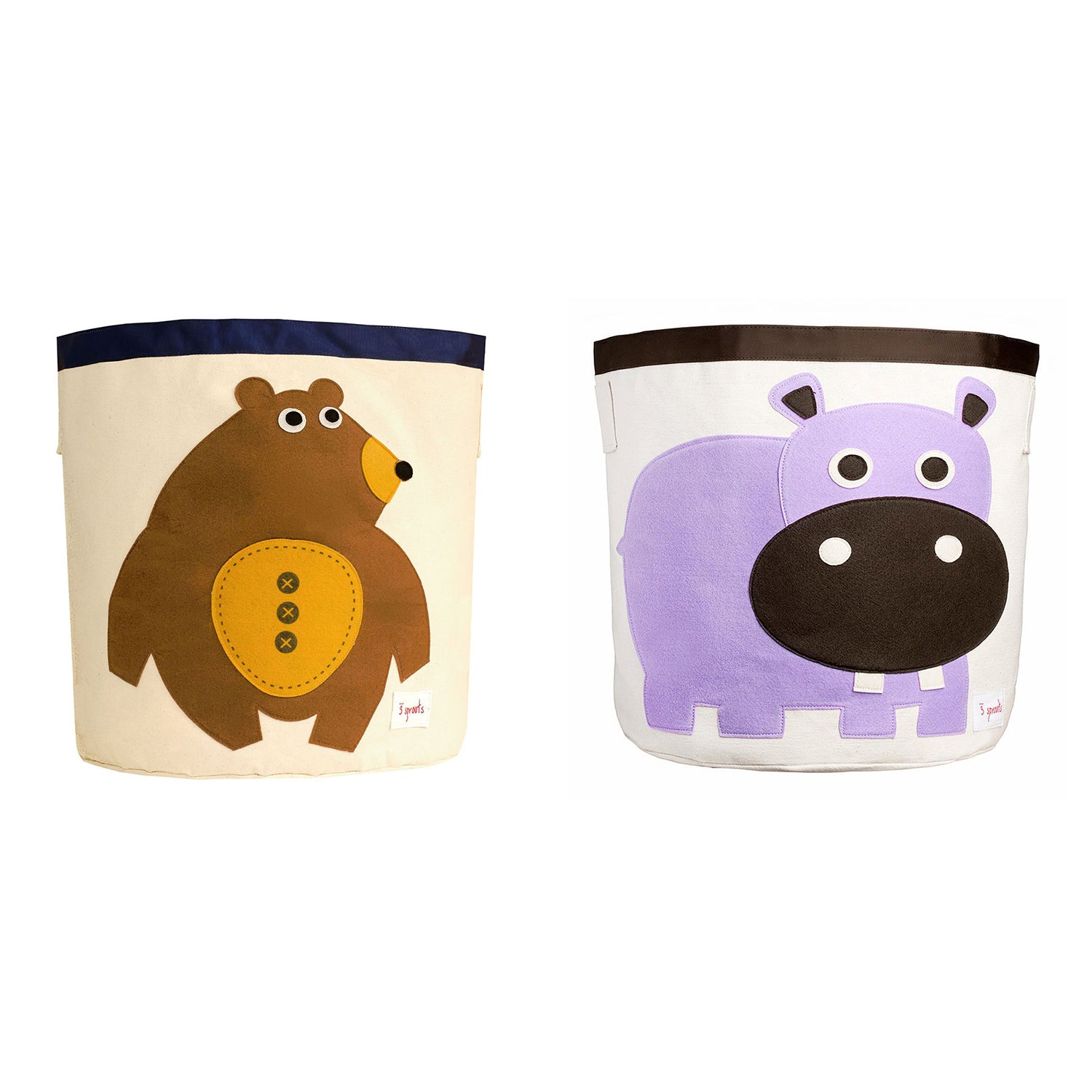 3 Sprouts Canvas Storage Bin Laundry and Toy Basket for Kids, Bear and Hippo