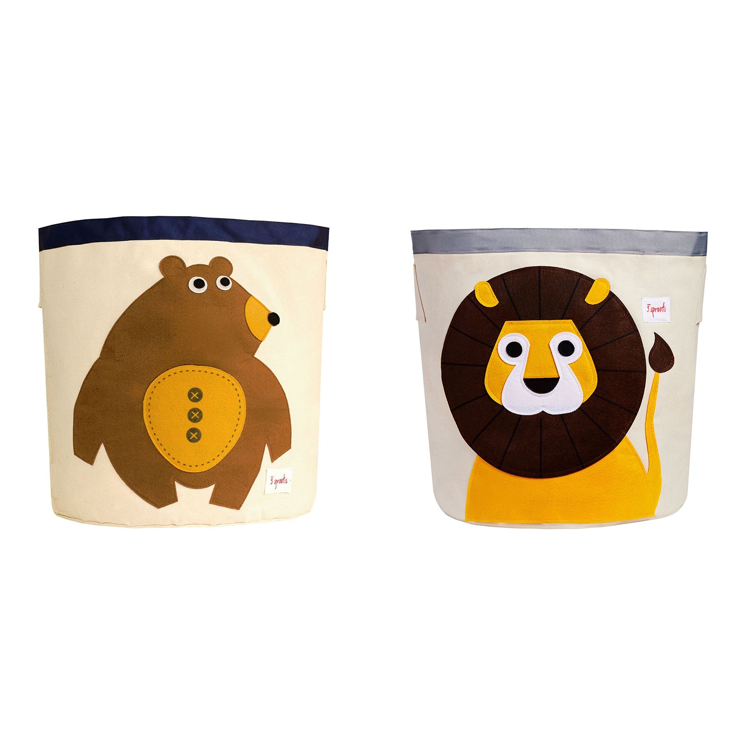 3 Sprouts Canvas Storage Bin Laundry and Toy Basket for Kids, Bear and Lion