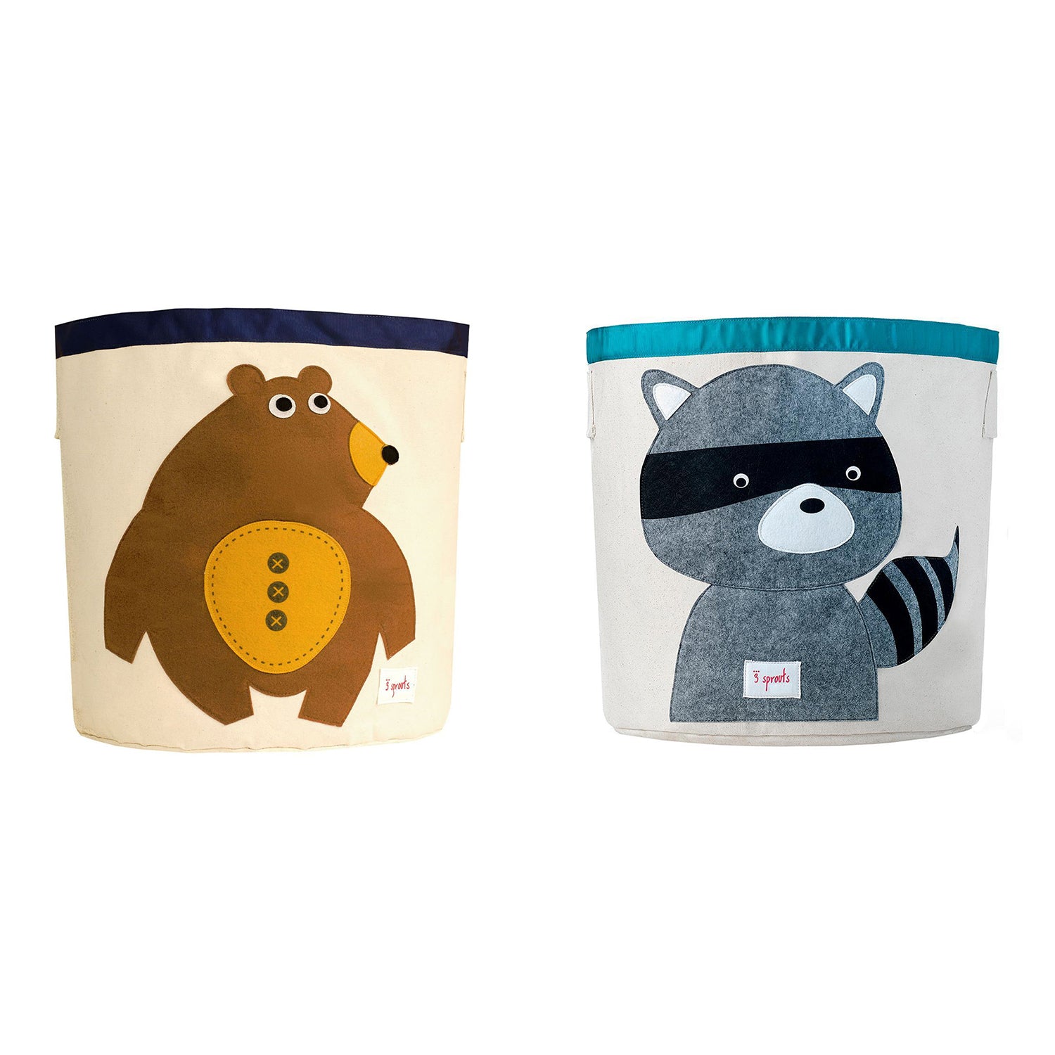 3 Sprouts Canvas Storage Bin Laundry and Toy Basket for Kids, Bear and Raccoon