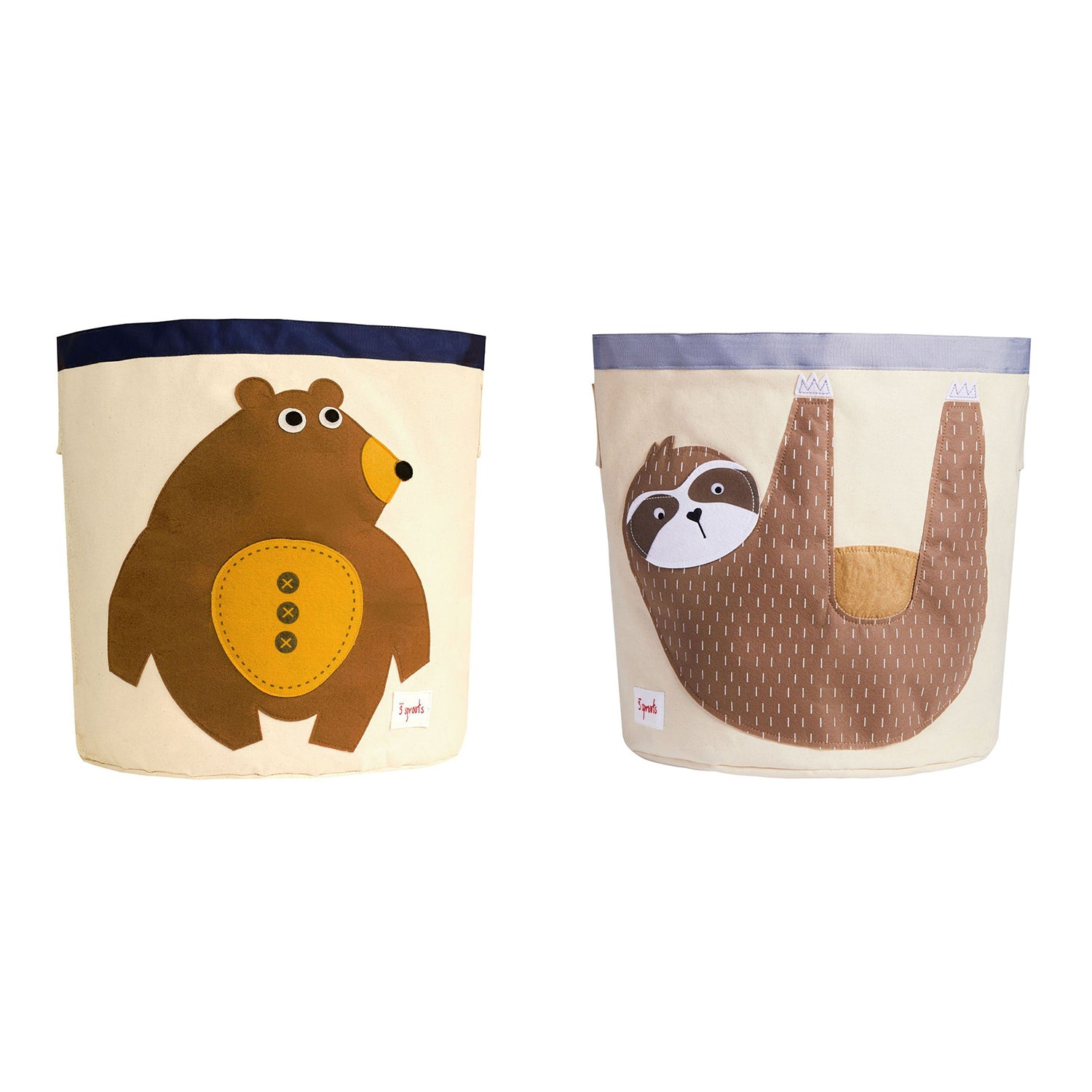 3 Sprouts Canvas Storage Bin Laundry and Toy Basket for Kids, Bear and Sloth