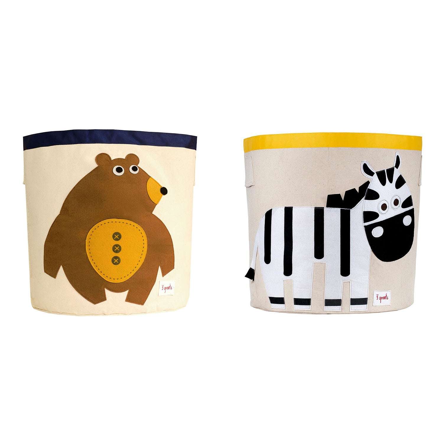 3 Sprouts Canvas Storage Bin Laundry and Toy Basket for Kids, Bear and Zebra