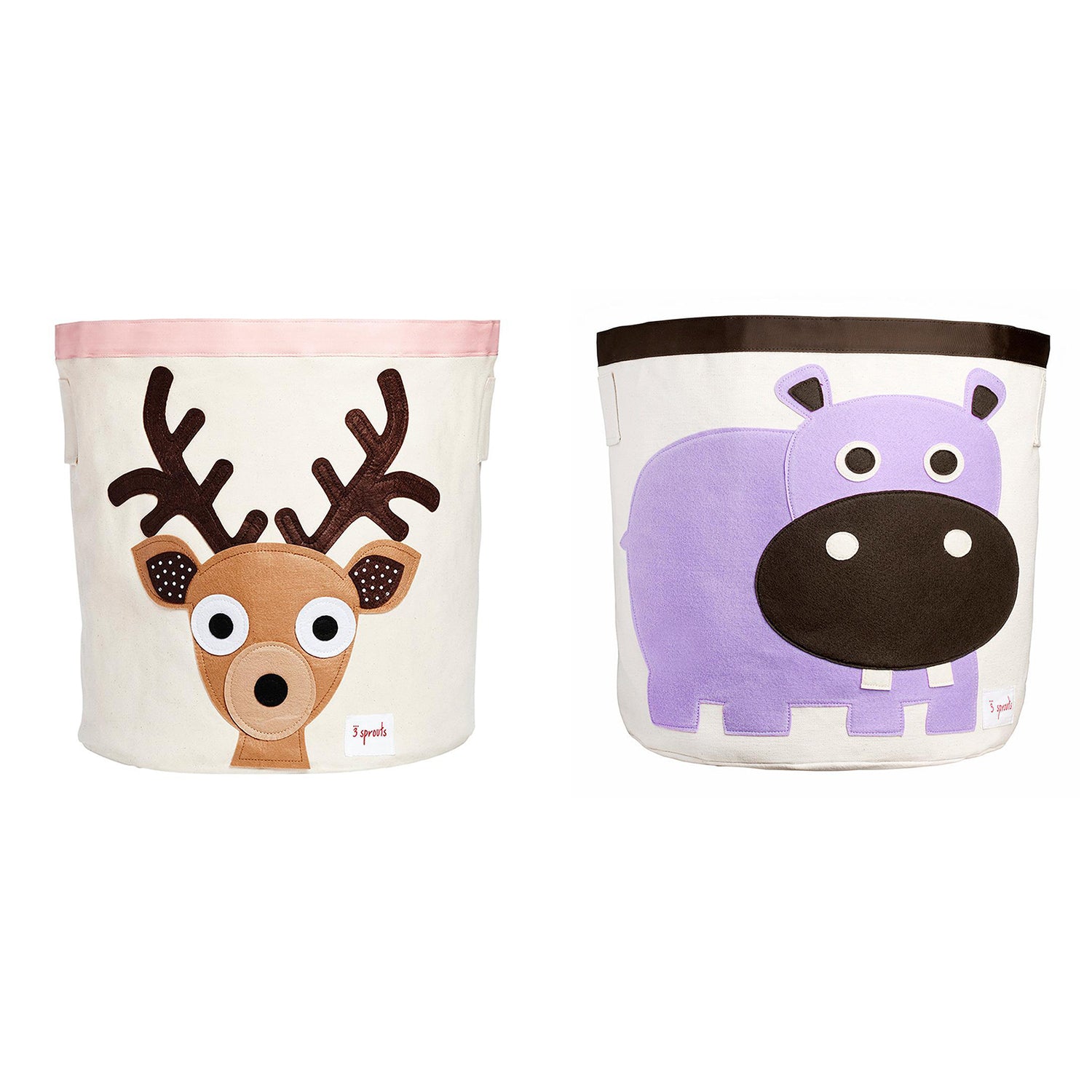 3 Sprouts Canvas Storage Bin Laundry and Toy Basket for Kids, Deer and Hippo