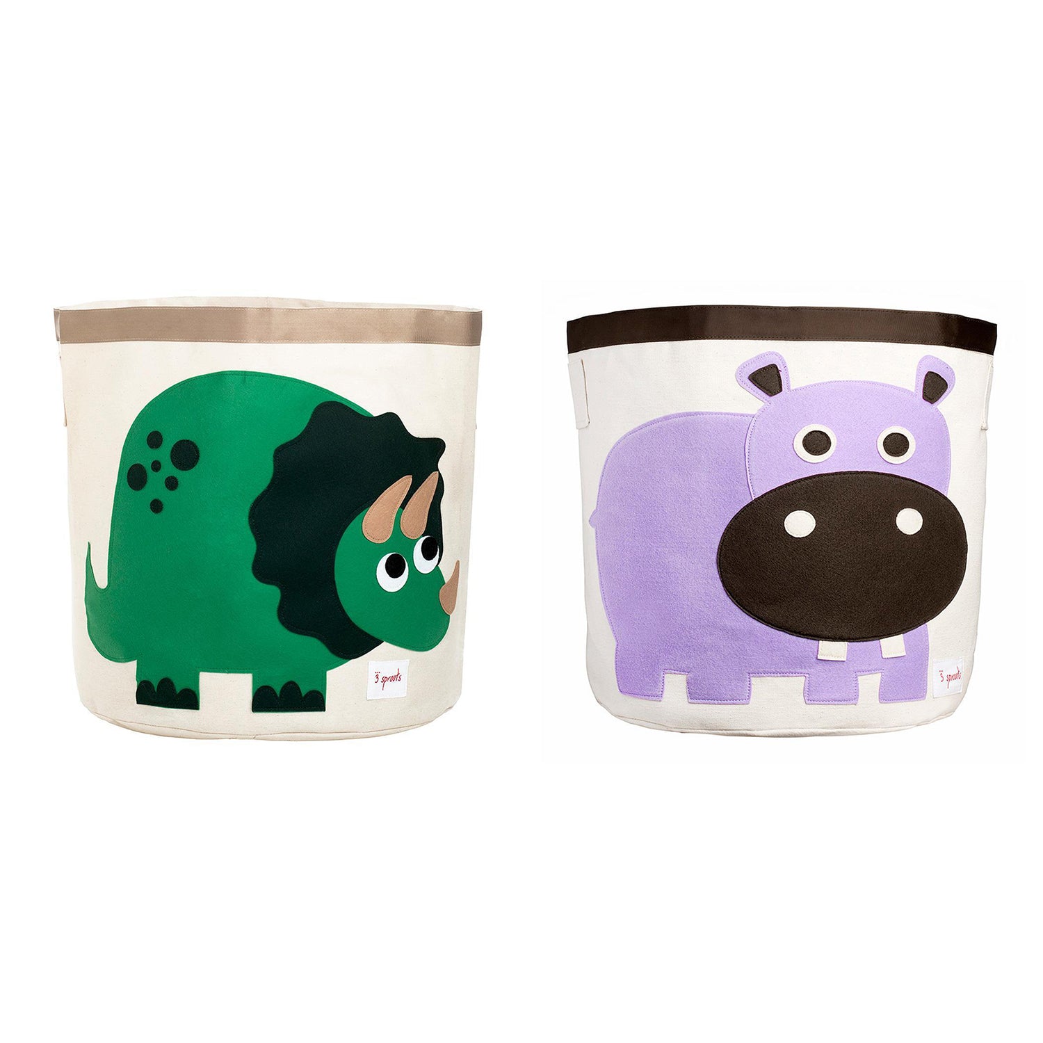 3 Sprouts Canvas Storage Bin Laundry and Toy Basket for Kids, Dinosaur and Hippo - VMInnovations