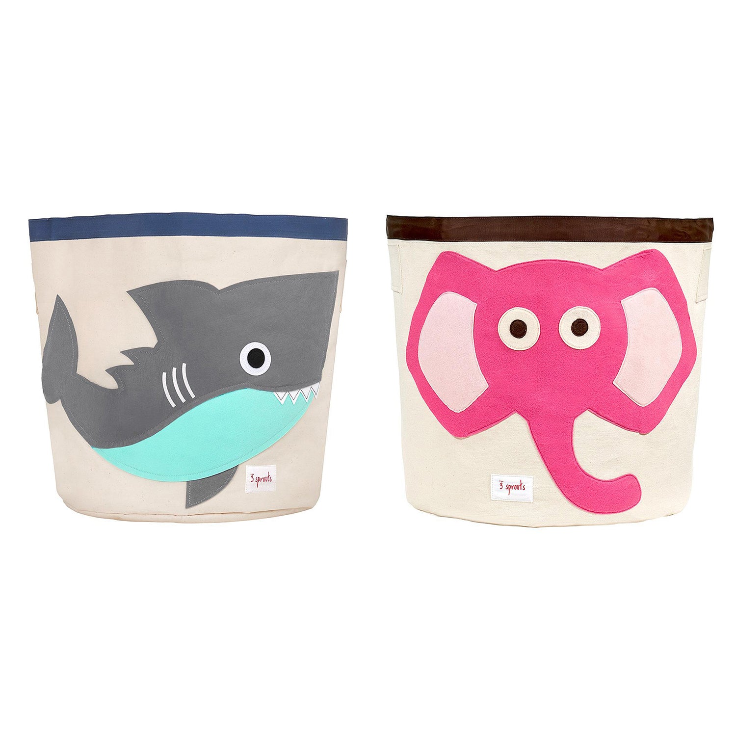3 Sprouts Canvas Storage Laundry & Toy Basket for Baby & Kids, Shark + Elephant - VMInnovations