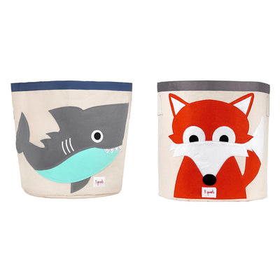 3 Sprouts Canvas Storage Bin Laundry and Toy Basket for Kids, Shark and Fox