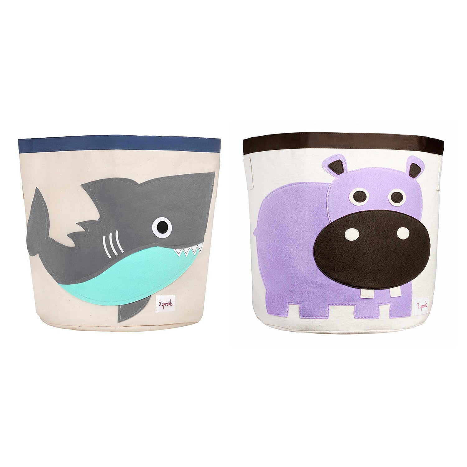 3 Sprouts Canvas Storage Bin Laundry & Toy Basket for Baby & Kids, Shark + Hippo - VMInnovations