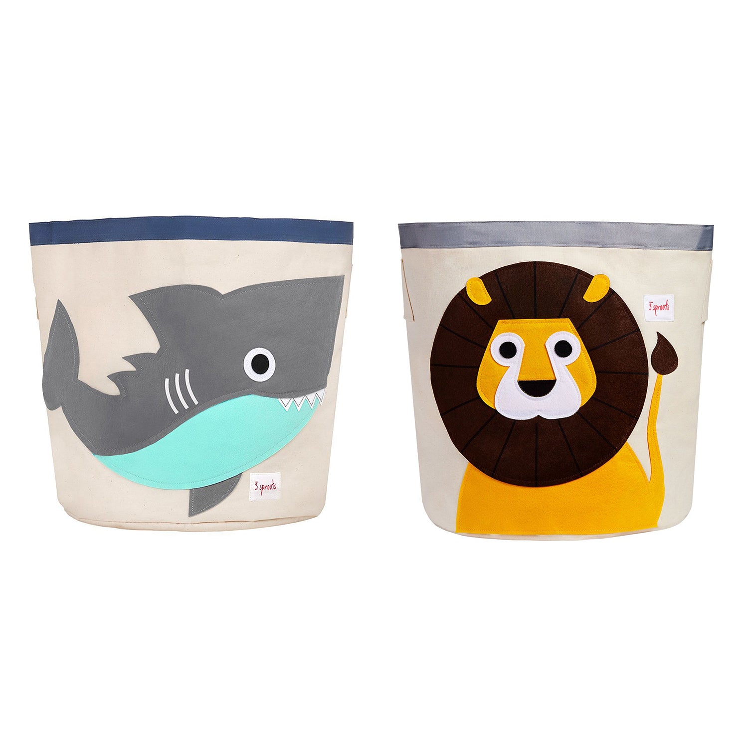 3 Sprouts Canvas Storage Laundry & Toy Basket for Baby & Kids, Shark + Raccoon - VMInnovations
