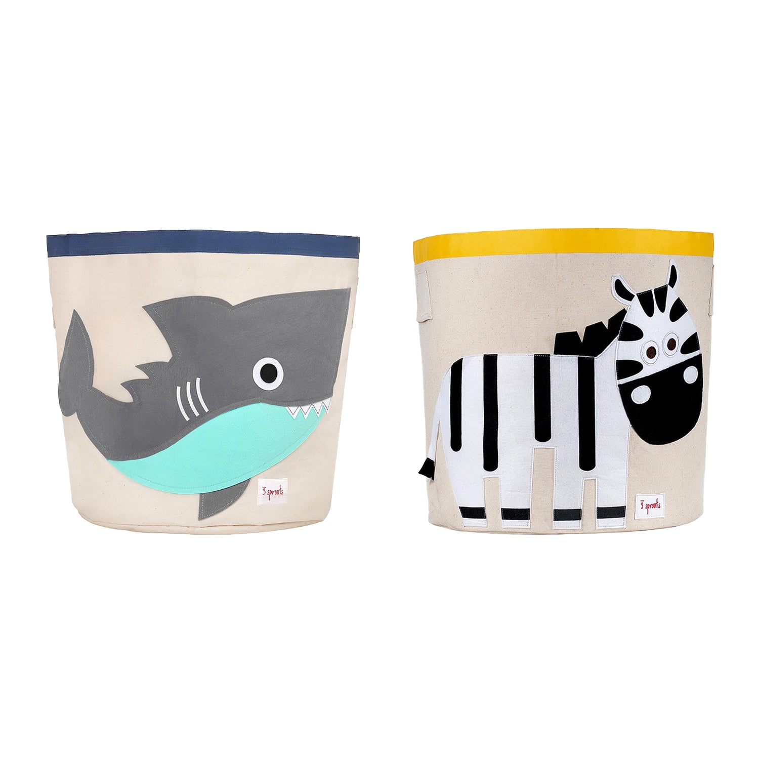 3 Sprouts Canvas Storage Bin Laundry and Toy Basket for Kids, Shark and Zebra