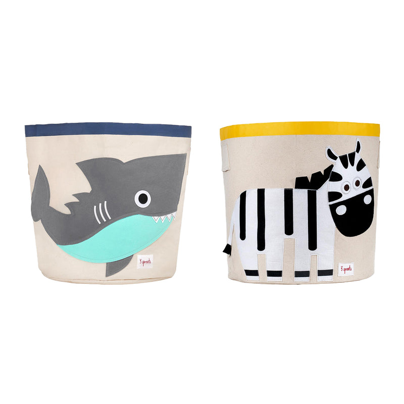 3 Sprouts Canvas Storage Bin Laundry and Toy Basket for Kids, Shark and Zebra - VMInnovations