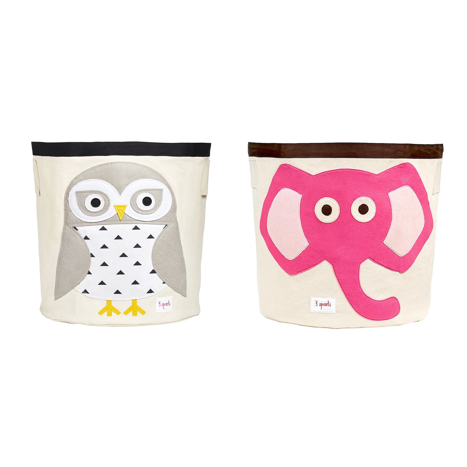 3 Sprouts Canvas Storage Bin & Toy Basket for Baby & Toddlers, Owl & Elephant