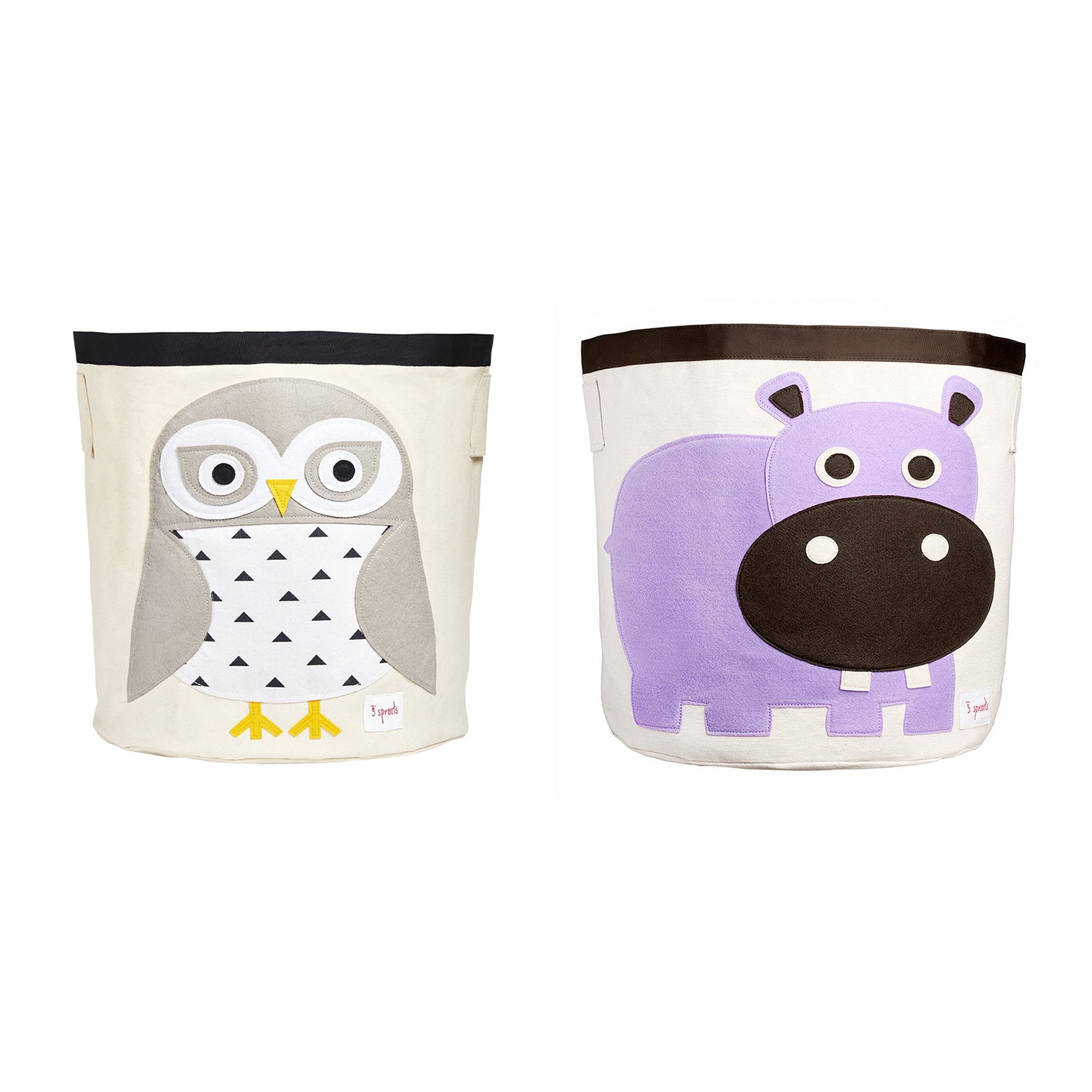 3 Sprouts Canvas Storage Bin & Toy Basket for Baby & Toddlers, Owl & Hippo