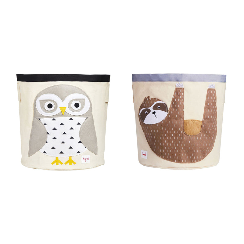 3 Sprouts Canvas Storage Bin & Toy Basket for Baby & Toddlers, Owl & Sloth