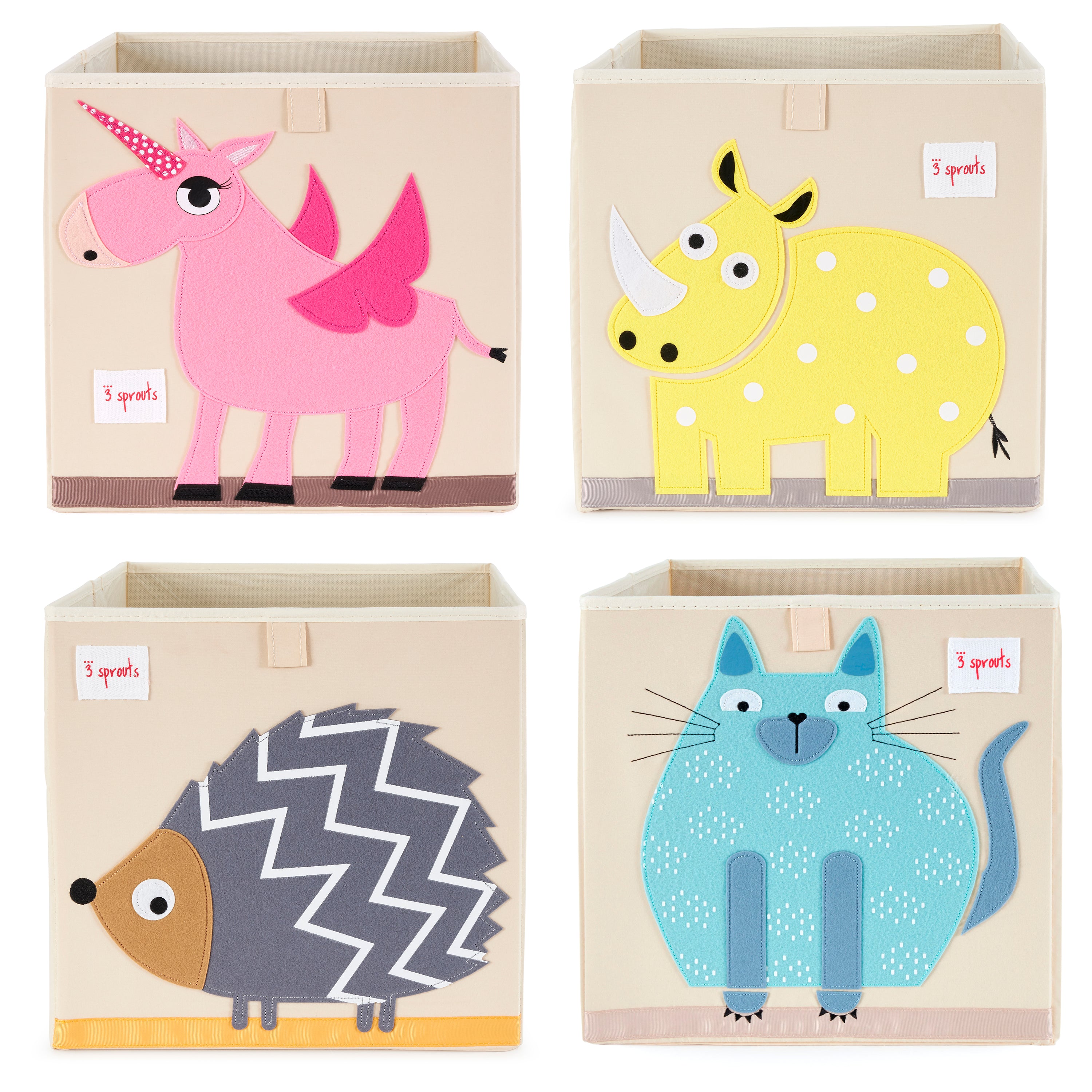3 Sprouts Children's Foldable Fabric Storage Cube Box Soft Toy Bin Set (4 Pack)