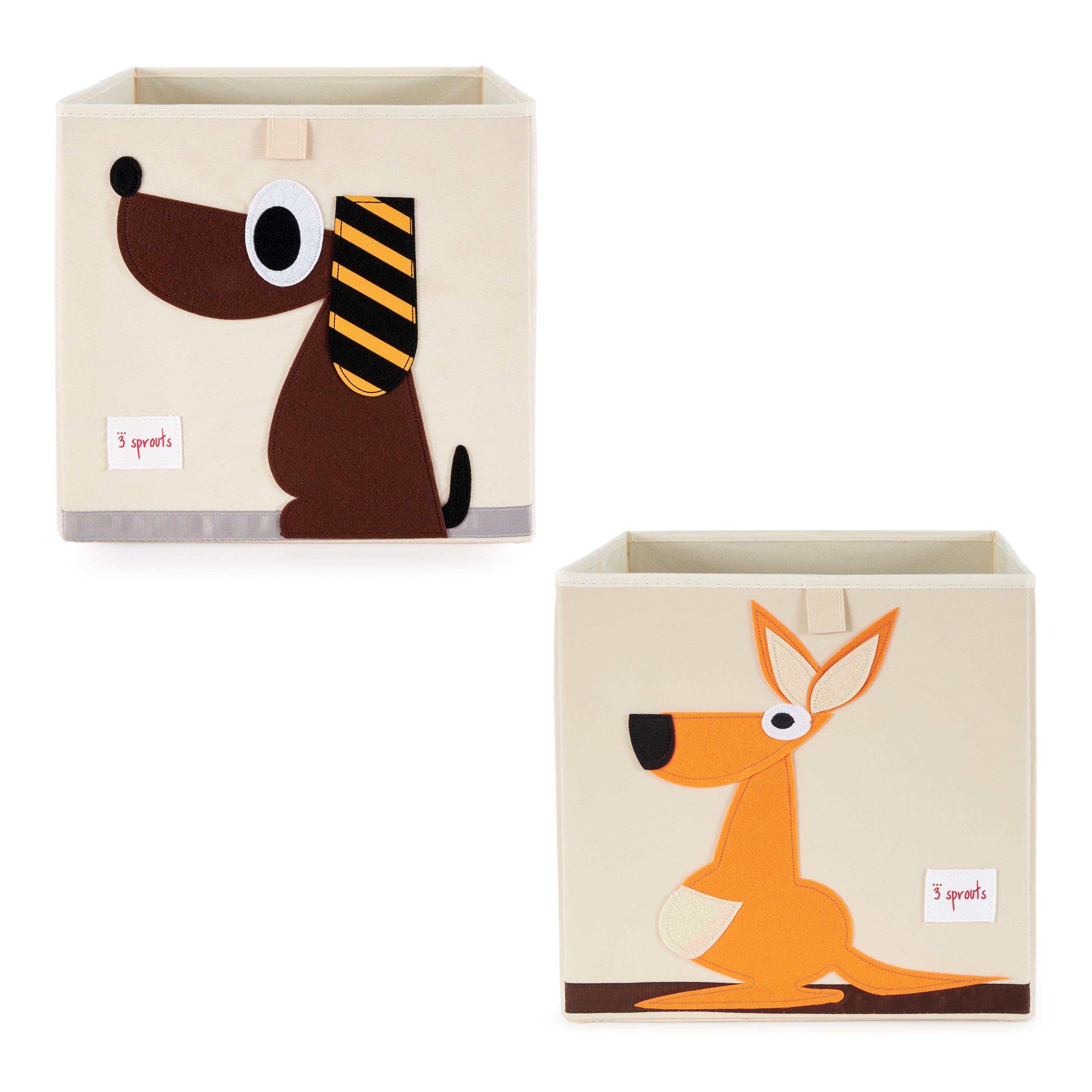 3 Sprouts Kid's Fabric Storage Cube Box Toy Bin, Brown Dog & Kangaroo (2 Pack)