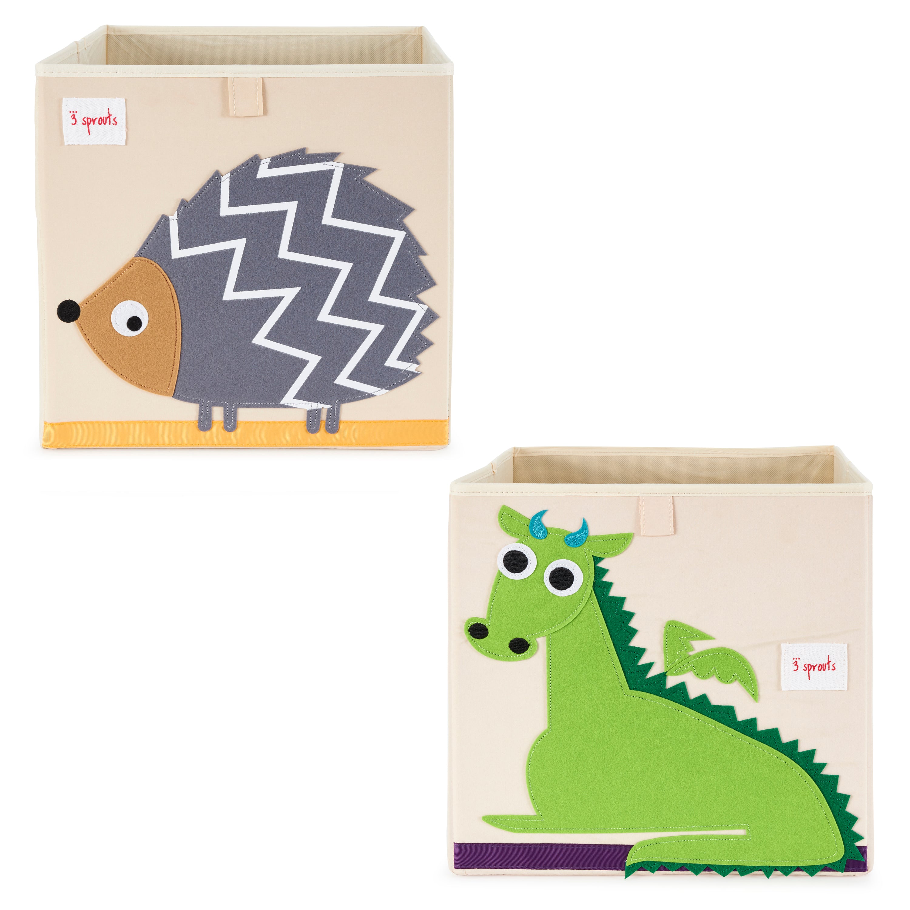 3 Sprouts Kids Felt Dragon Storage Cube Bin w/ Hedgehog Fabric Storage Cube Bin - VMInnovations