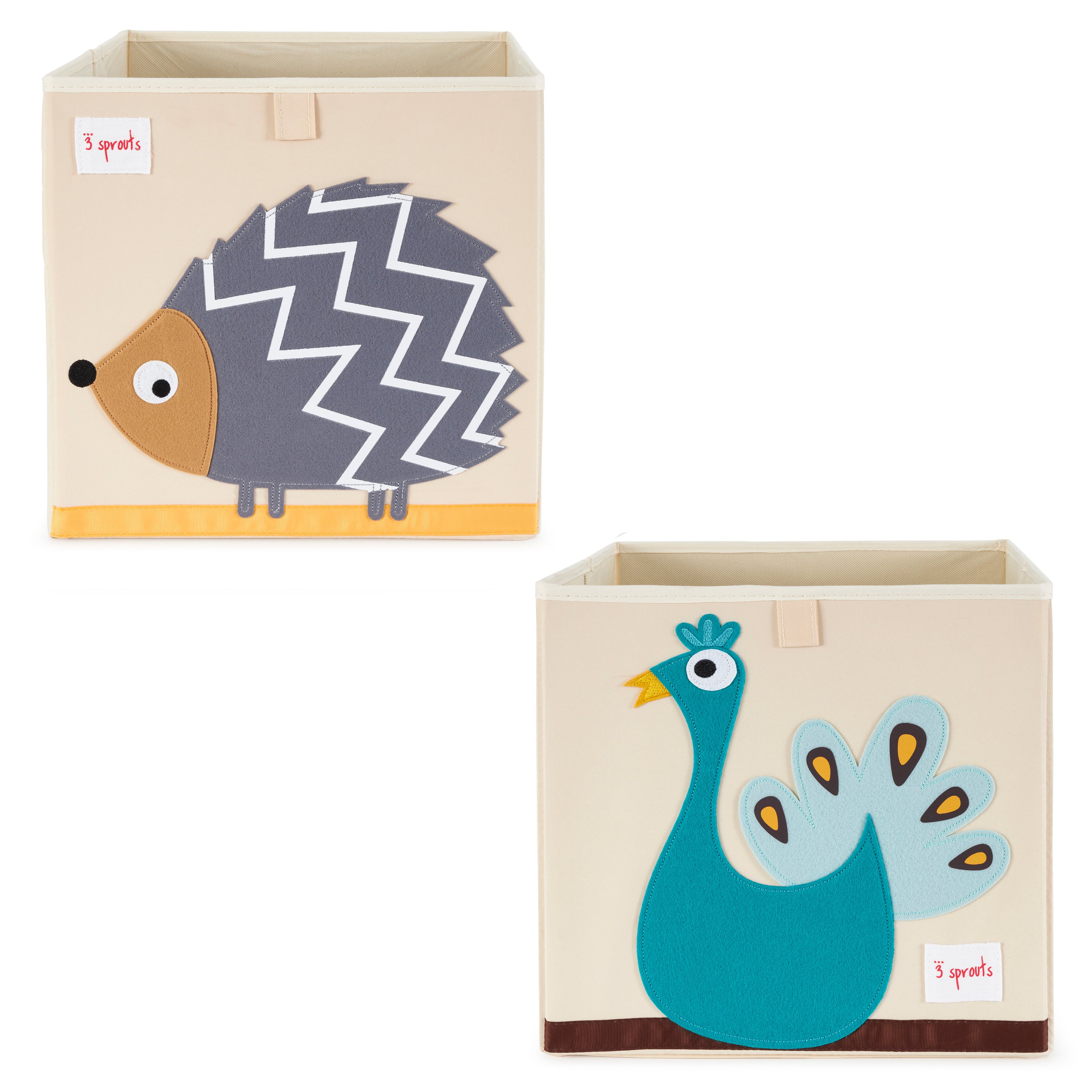 3 Sprouts Childrens Foldable Fabric Storage Box Soft Toy Bin, Hedgehog & Peacock - VMInnovations