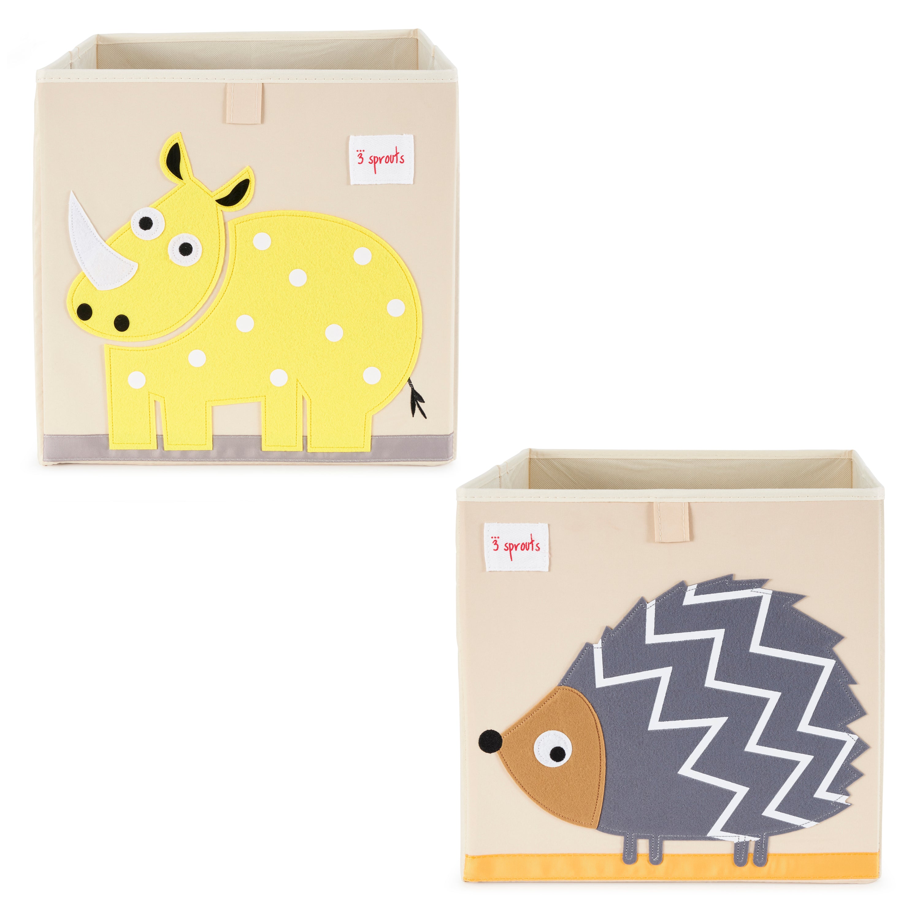 3 Sprouts Children's Foldable Fabric Storage Box Soft Toy Bins, Hedgehog & Rhino