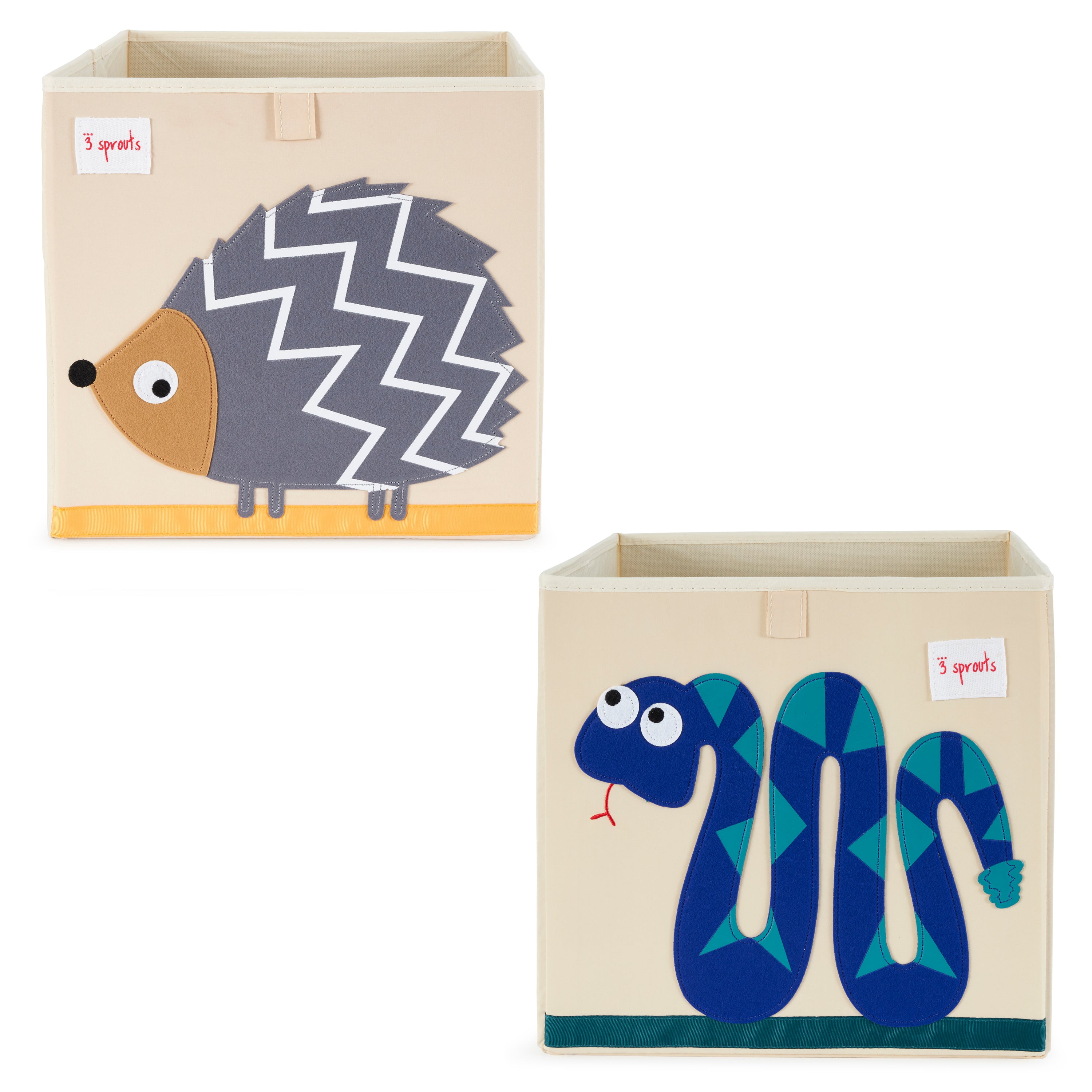 3 Sprouts Children's Foldable Fabric Storage Box Soft Toy Bins, Hedgehog & Snake