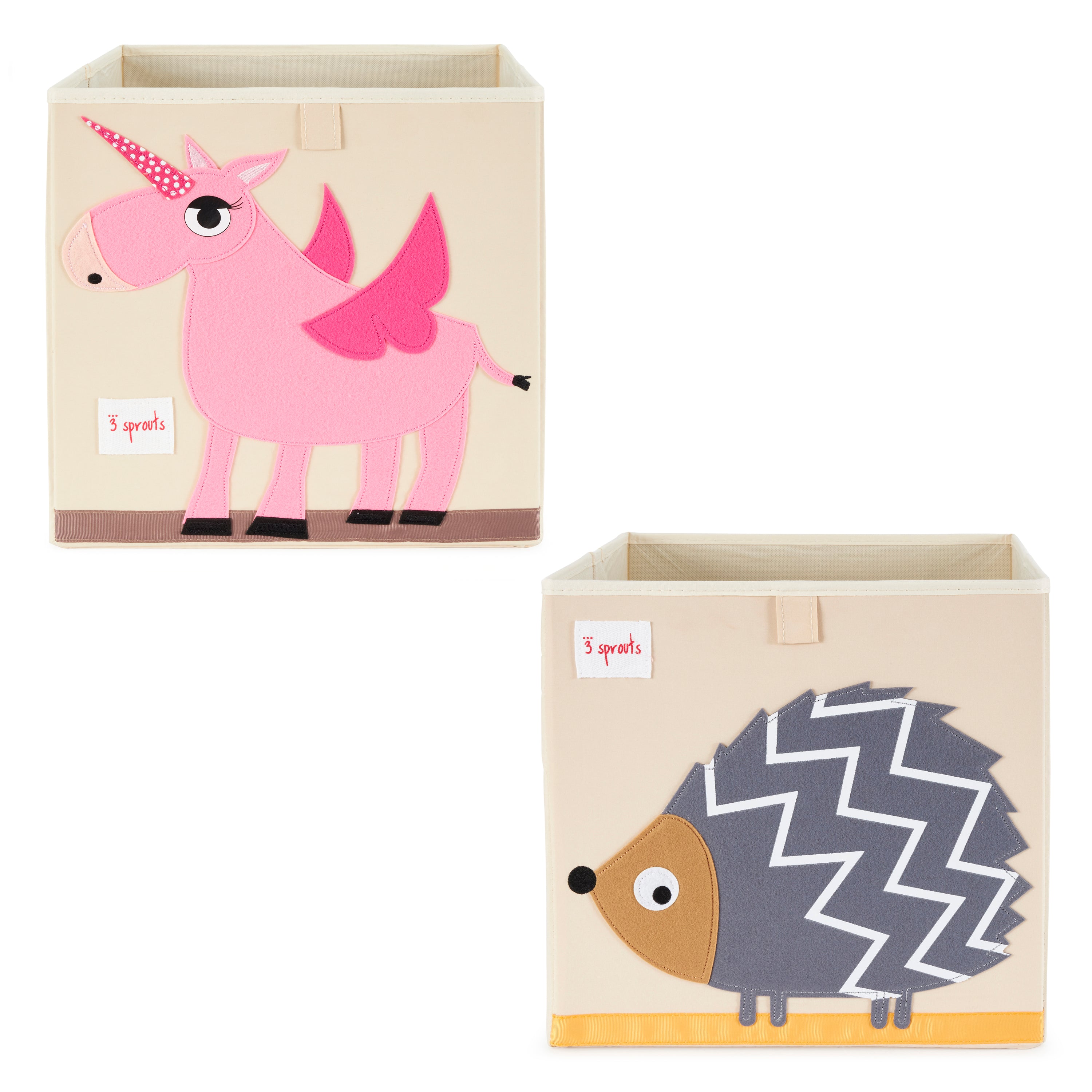 3 Sprouts Children's Foldable Fabric Storage Box Toy Bins, Hedgehog & Unicorn - VMInnovations
