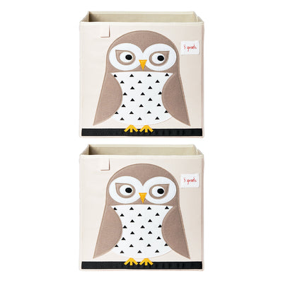 3 Sprouts Foldable Fabric Storage Cube Box Soft Toy Bin, Friendly Owl (2 Pack)