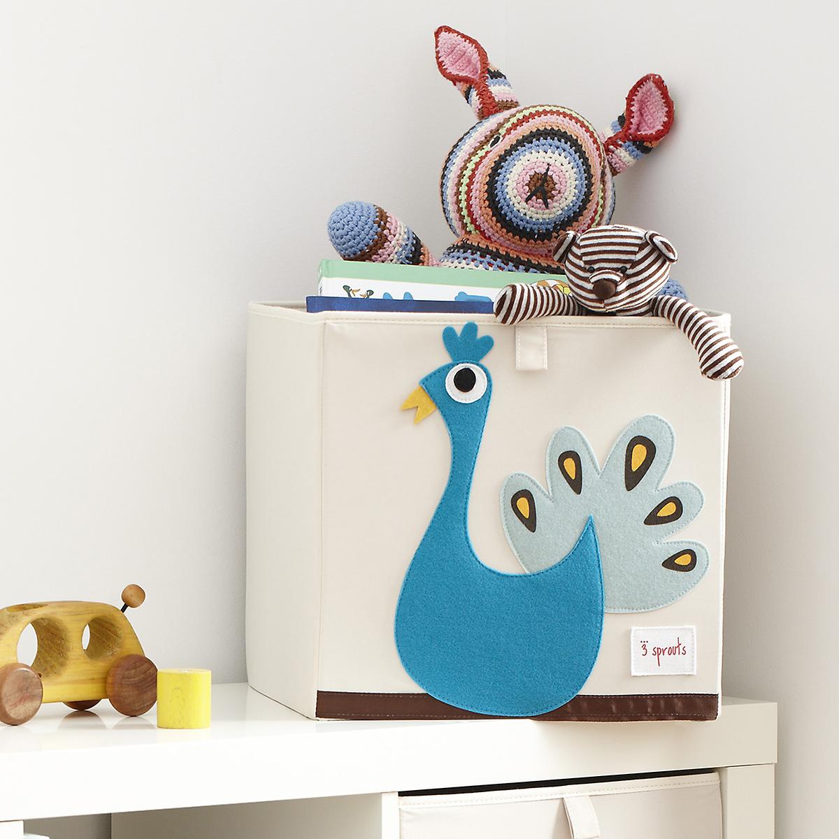 3 Sprouts Children's Fabric Storage Cube Box Soft Toy Bin, Peacock (Open Box) - VMInnovations