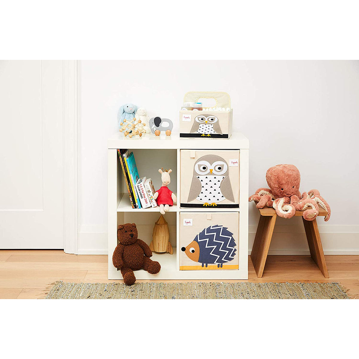 3 Sprouts UDOOWL Polyester Divided Portable Diaper Caddy with Brown Owl Design - VMInnovations