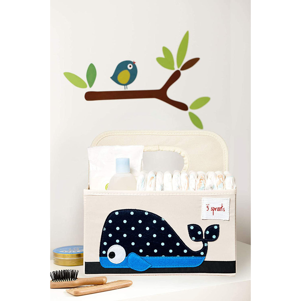 3 Sprouts UDOWHL Polyester Divided Portable Diaper Caddy with Blue Whale Design