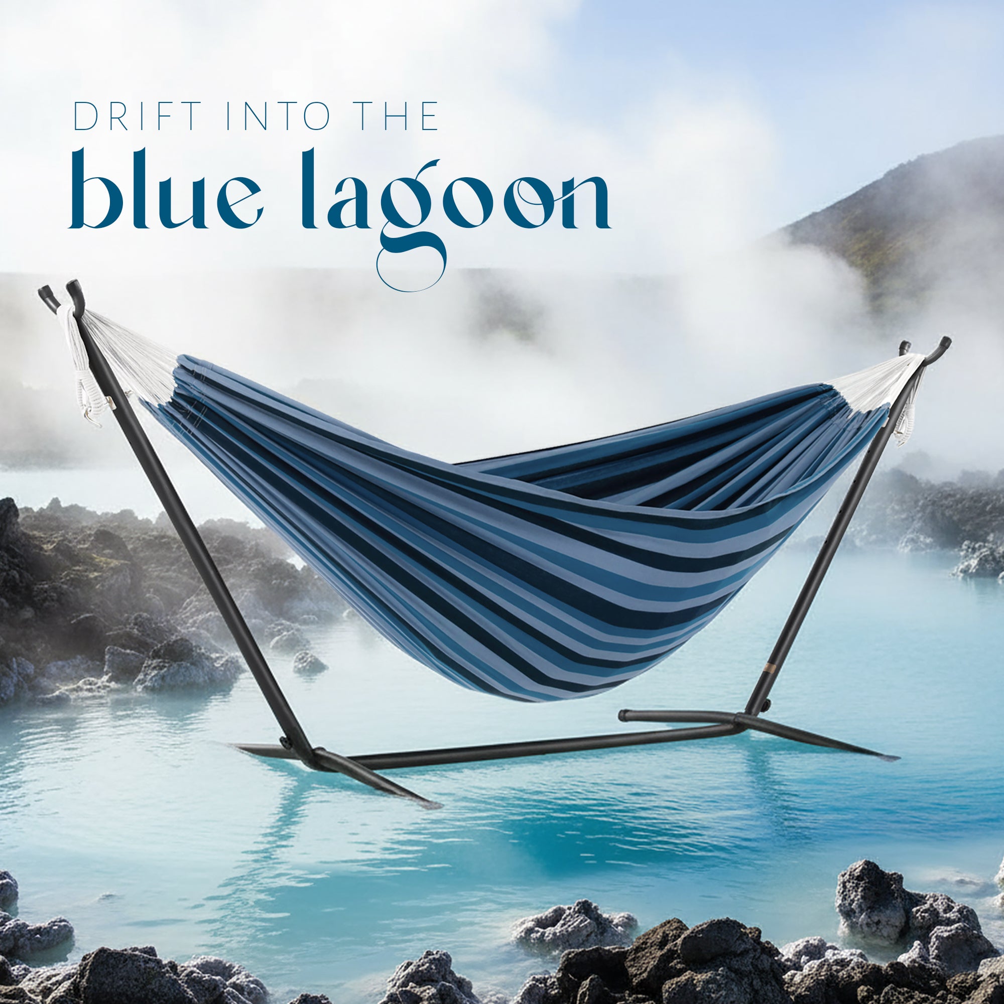 Vivere Double Cotton Hammock, Comfortable Daybed 9', Blue Lagoon (Open Box)