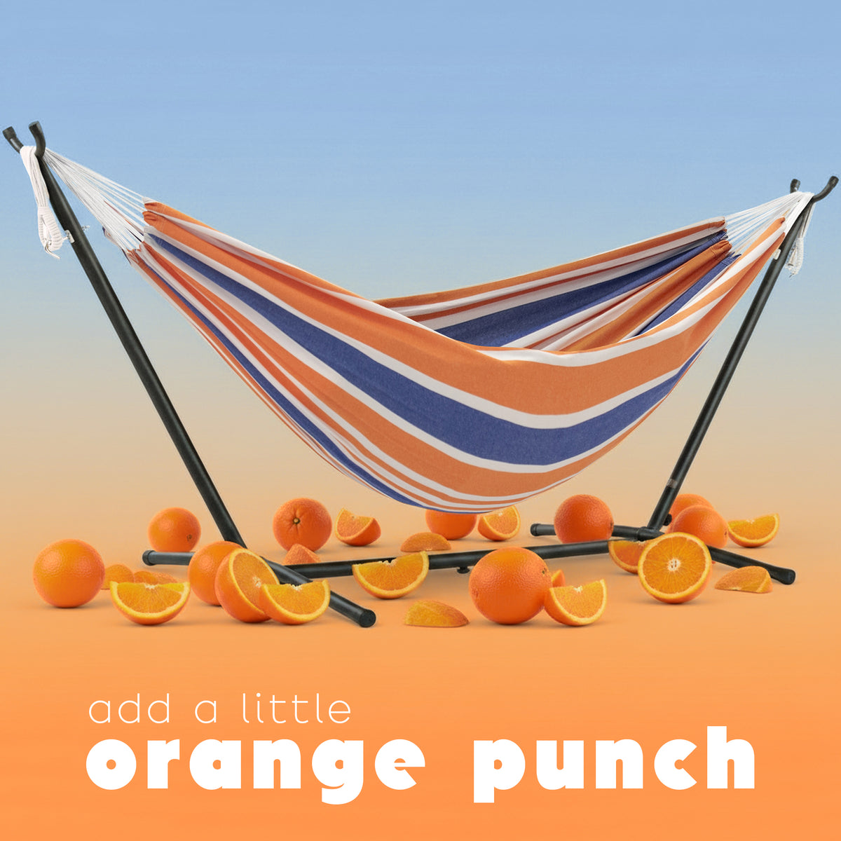 Vivere Double Cotton Hammock, Comfortable Daybed Stand, 9', Orange (Open Box) - VMInnovations