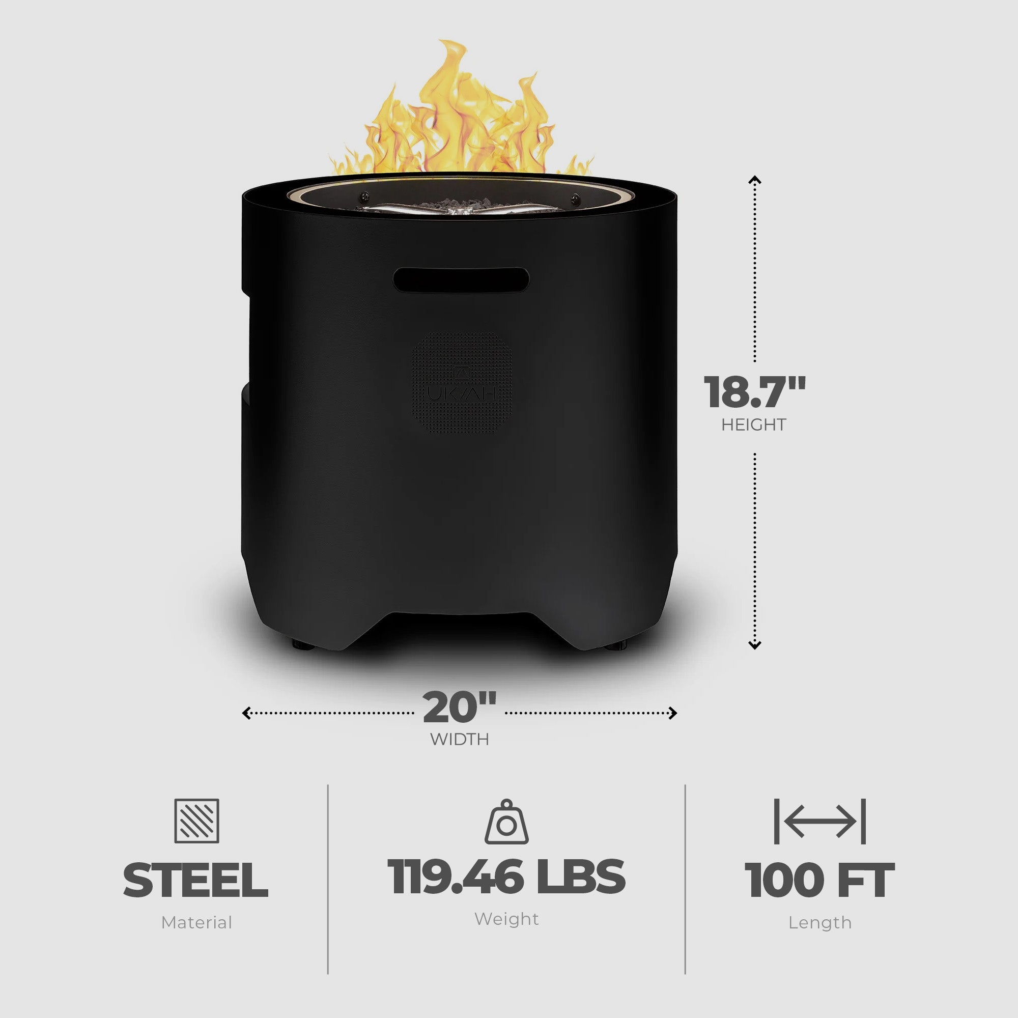 Ukiah Co. Voyager II Rechargeable Bluetooth Tabletop Fire Pit with Sound System - VMInnovations