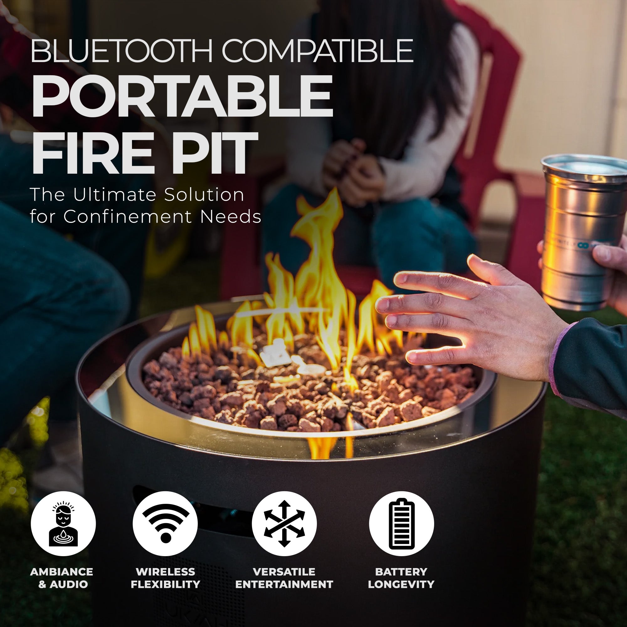 Ukiah Co. Voyager II Rechargeable BT Tabletop Fire Pit w/Sound System (Open Box) - VMInnovations