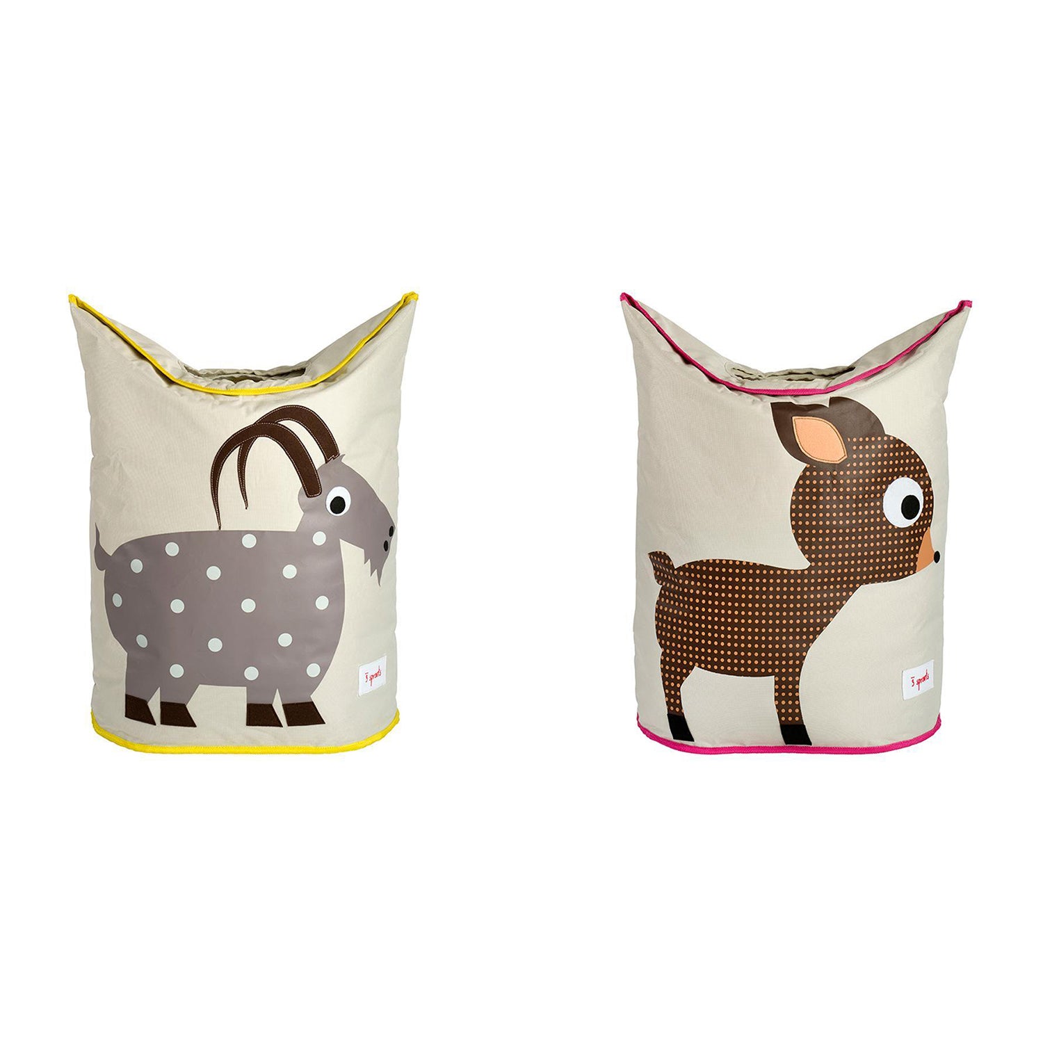 3 Sprouts Baby Laundry Hamper Basket Organizer Bin for Nursery, 1 Goat & 1 Deer