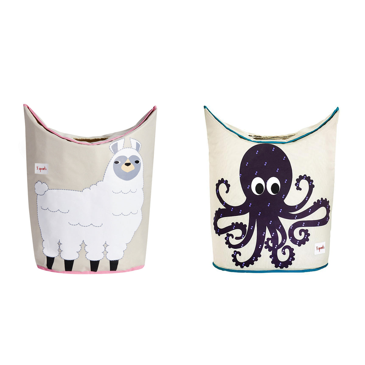 3 Sprouts Baby Laundry Hamper Organizer Bin for Nursery, 1 Llama & 1 Octopus