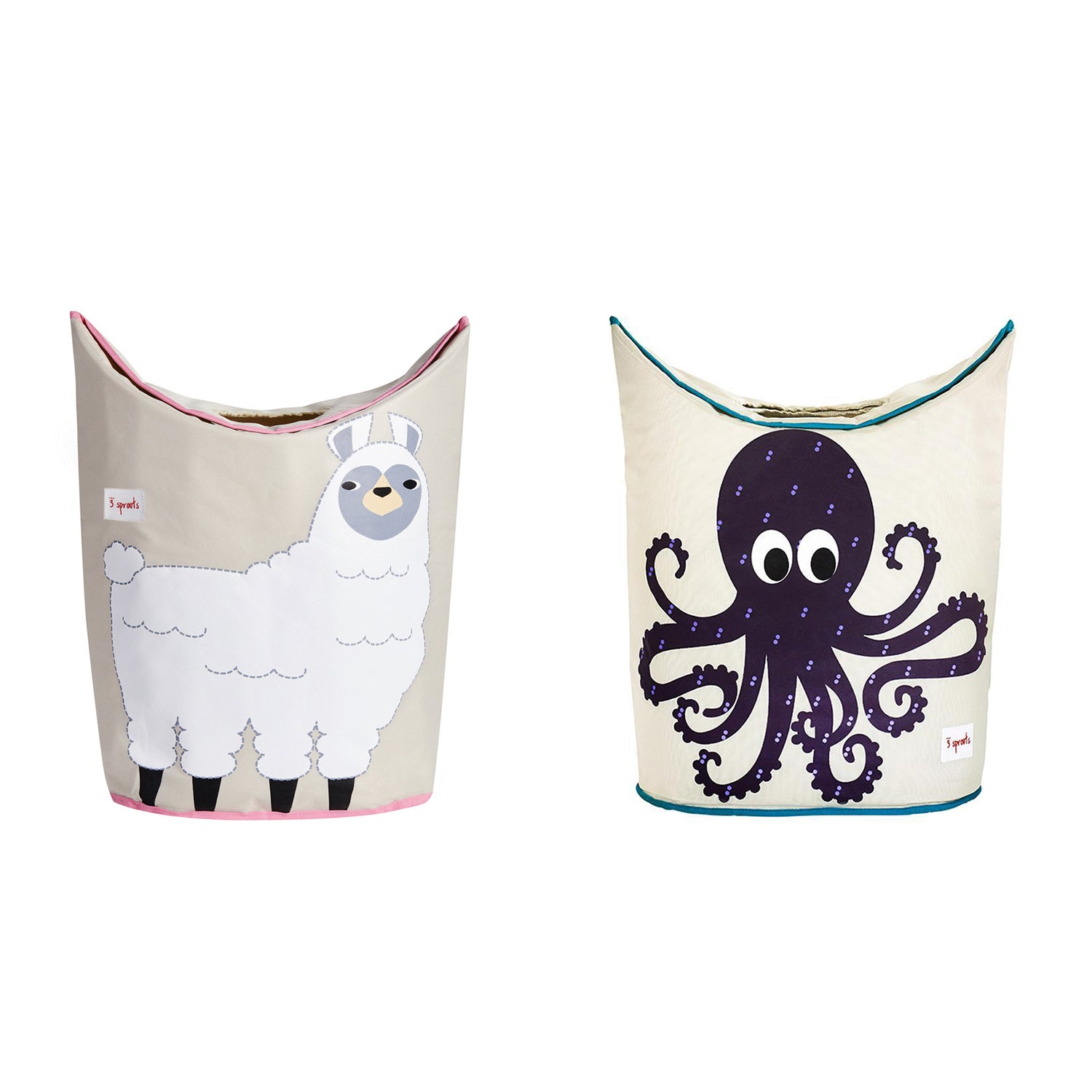 3 Sprouts Baby Laundry Hamper Organizer Bin for Nursery, 1 Llama & 1 Octopus