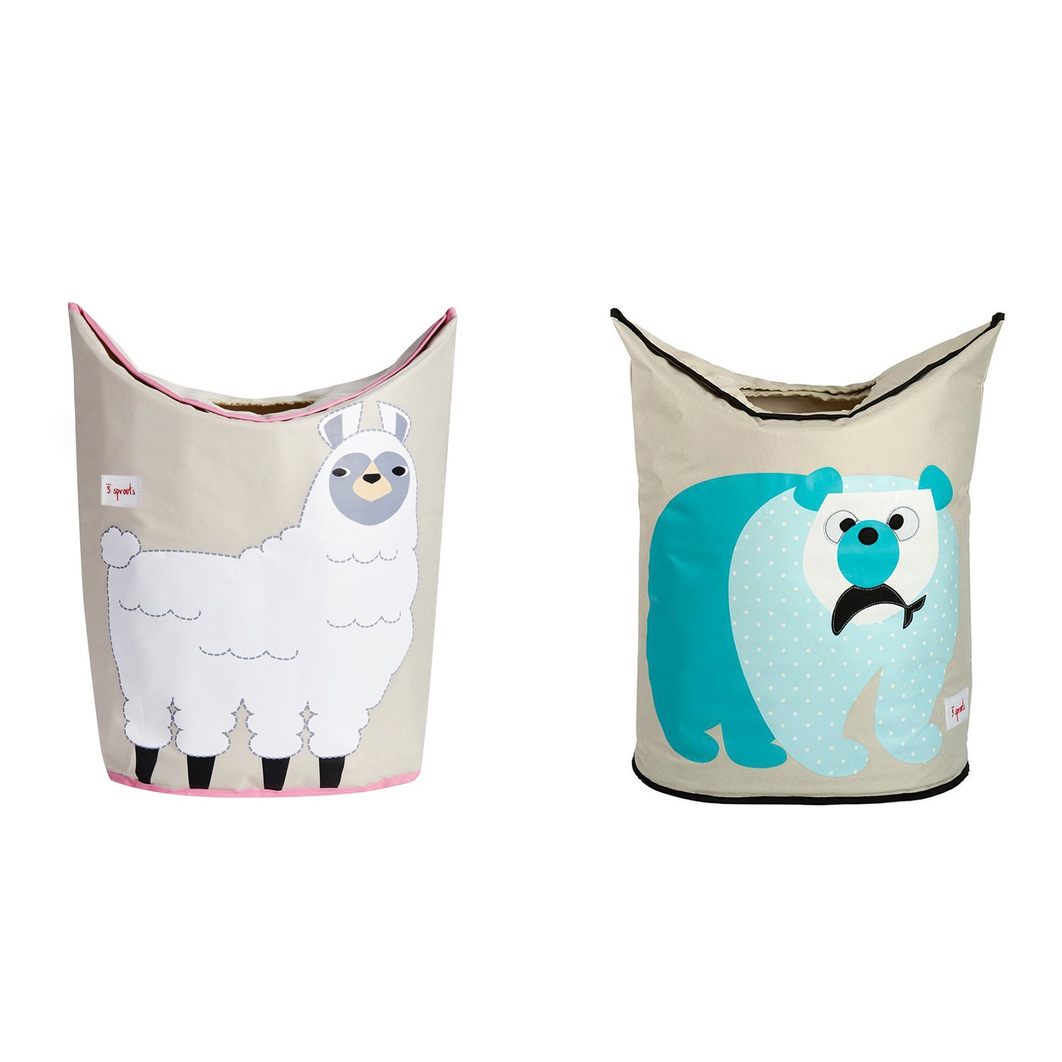 3 Sprouts Baby Laundry Hamper Basket for Nursery, 1 Llama Bin & 1 Polar Bear Bin