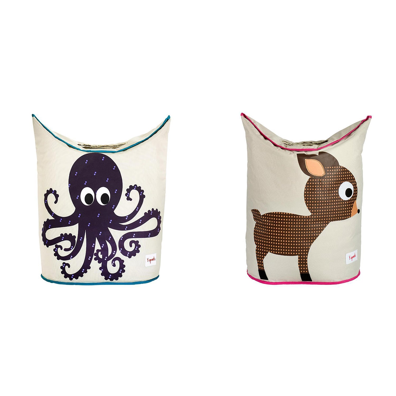 3 Sprouts Baby Laundry Hamper Storage Basket Bin for Nursery, 1 Octopus & 1 Deer