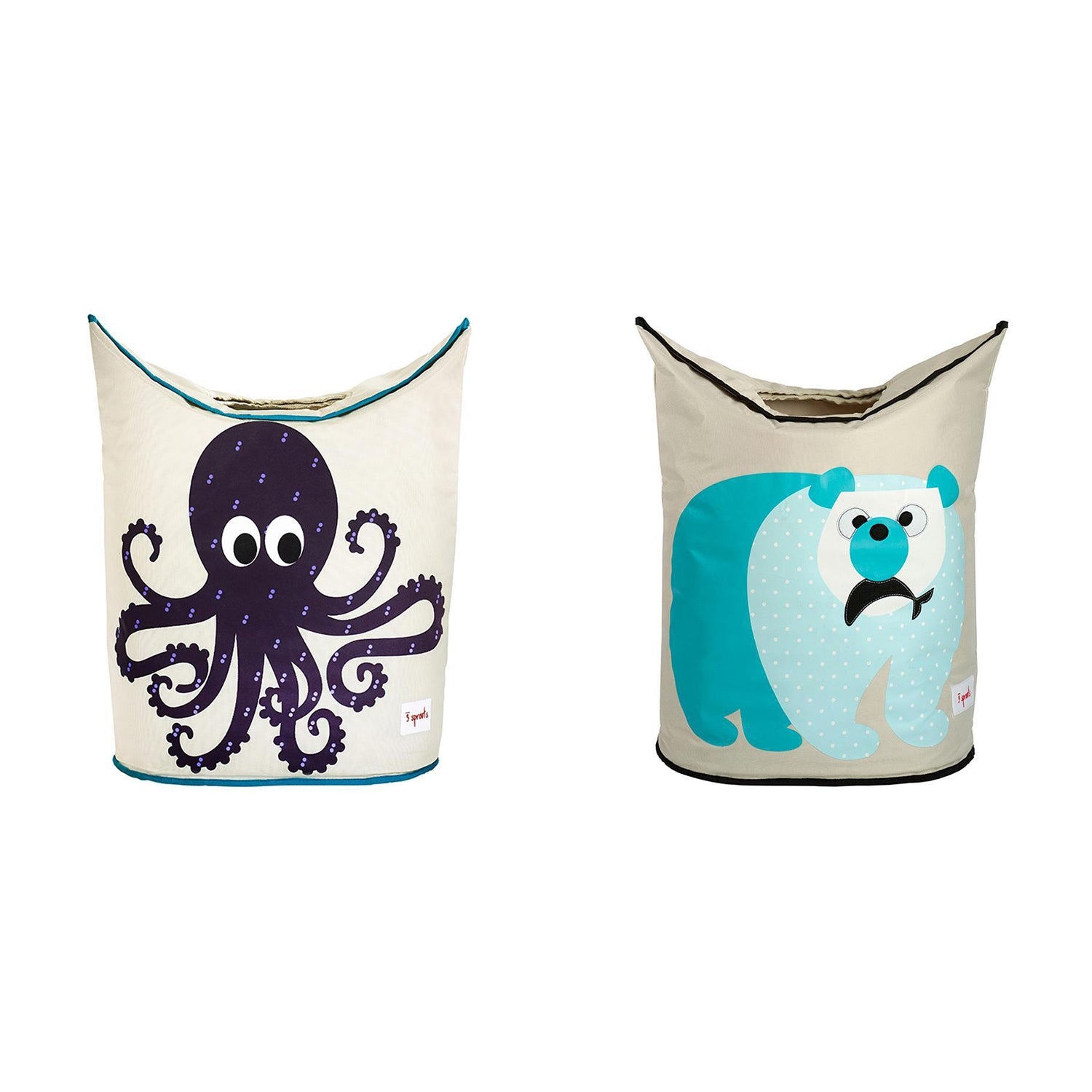 3 Sprouts Baby Hamper Storage Basket Bin for Nursery, 1 Octopus & 1 Polar Bear