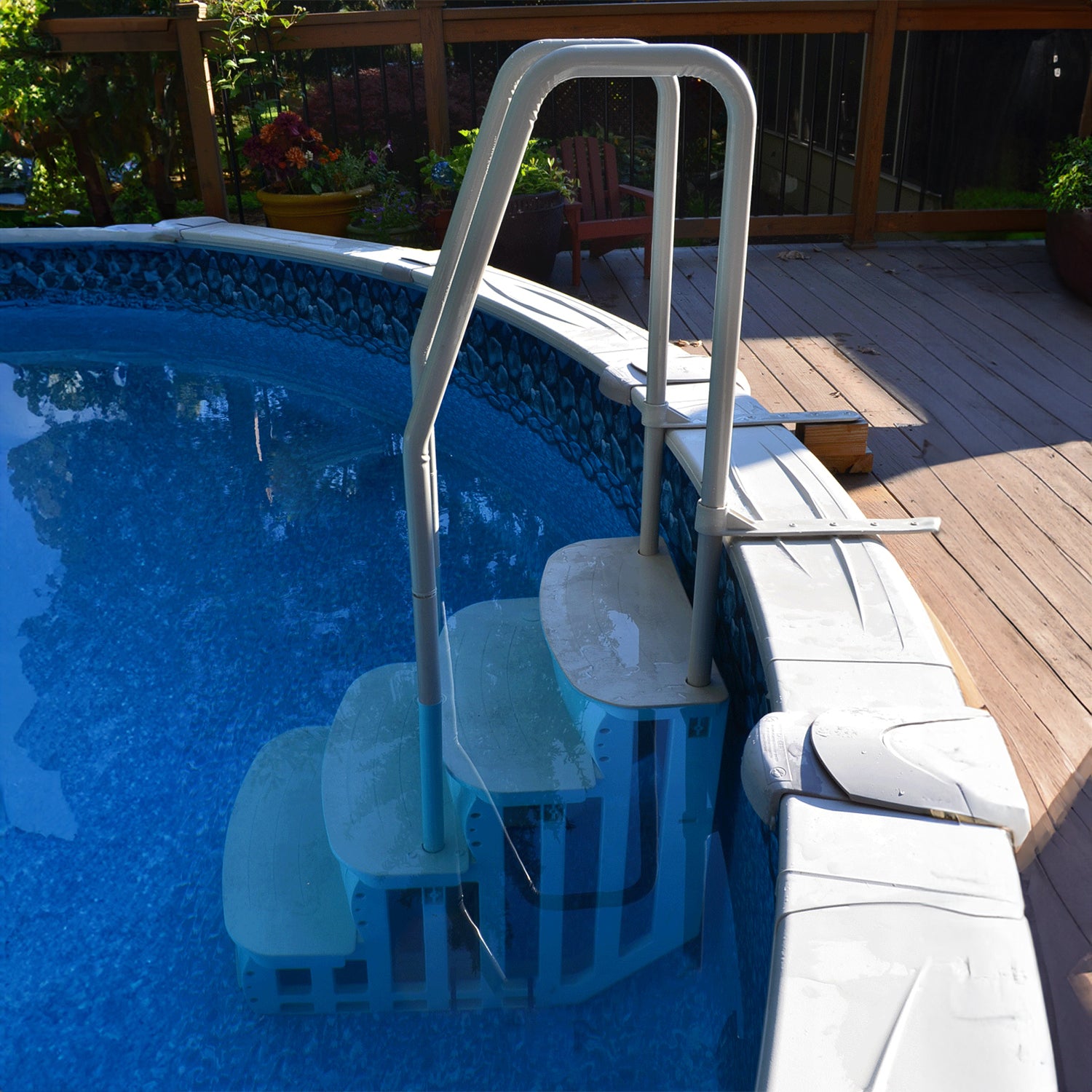 Main Access iStep Above Ground Swimming Pool Deck Entry Steps Ladder & LED Light - VMInnovations