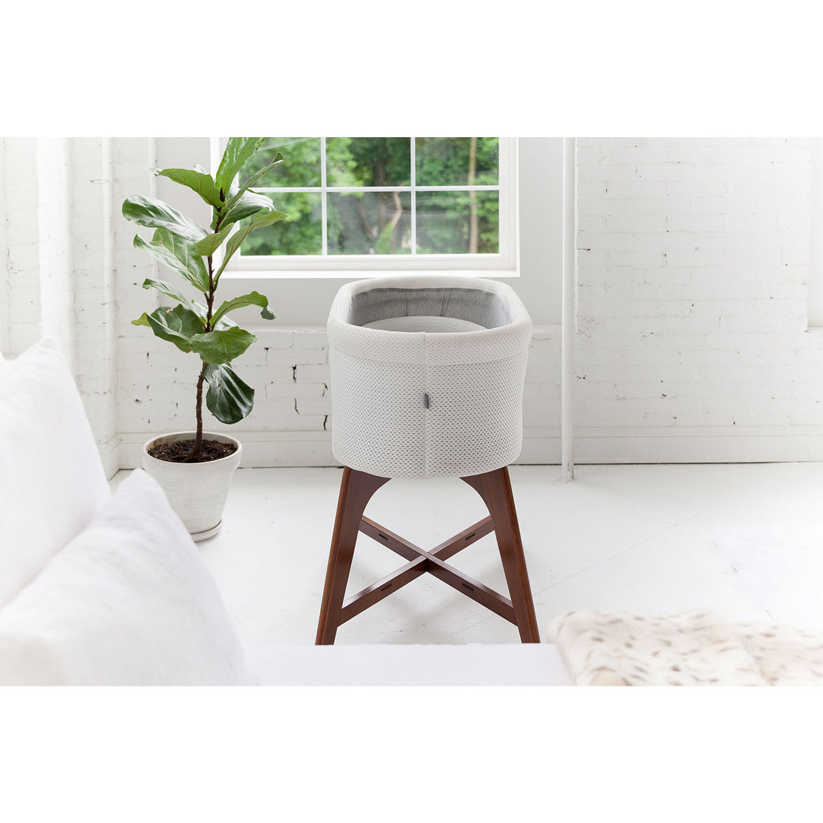 TruBliss Evi Smart Bassinet Deep Wall Crib Sleeper with Fitted Sheets, White - VMInnovations