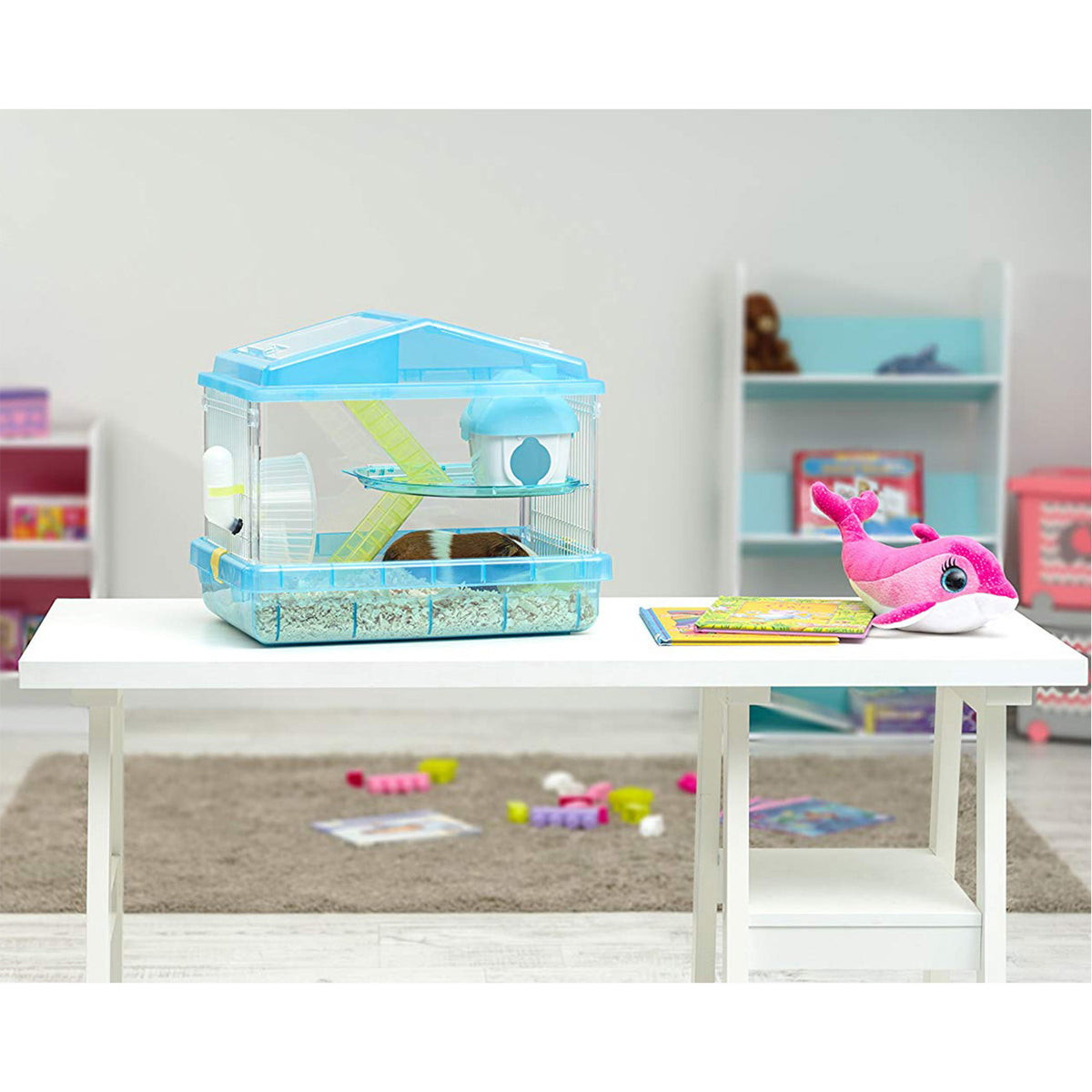 IRIS USA 587120 2-Level See-Through Plastic Hamster Cage with Wheel, Trans Blue