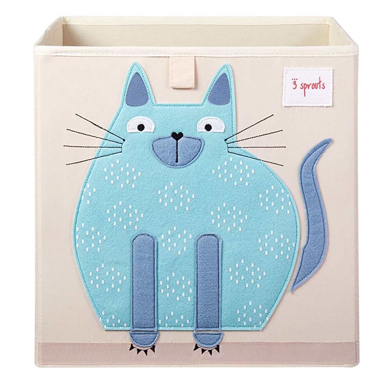 3 Sprouts Foldable Storage Cube Bin Box & Canvas Laundry Bin Basket, Blue Cat