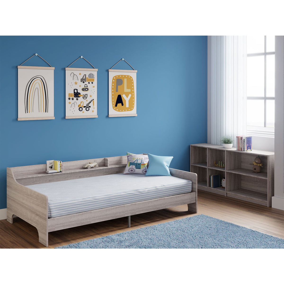 Rack Furniture Hamilton Twin Sized Loft Bed Frame with Storage Unit, Grey Wash