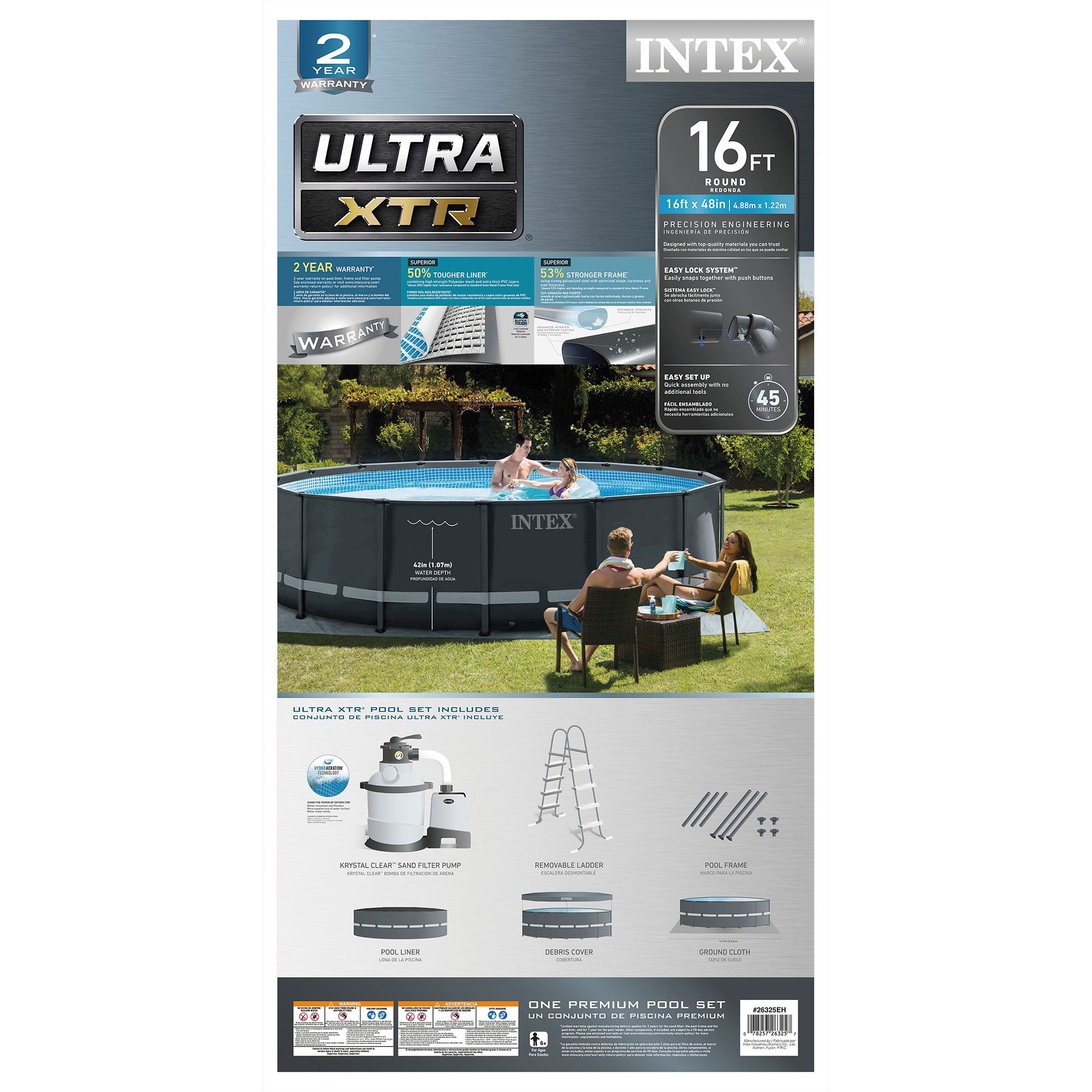 Intex 16ft x 48in Ultra XTR Round Frame Swimming Pool, Pump, & Winterizing Kit - VMInnovations