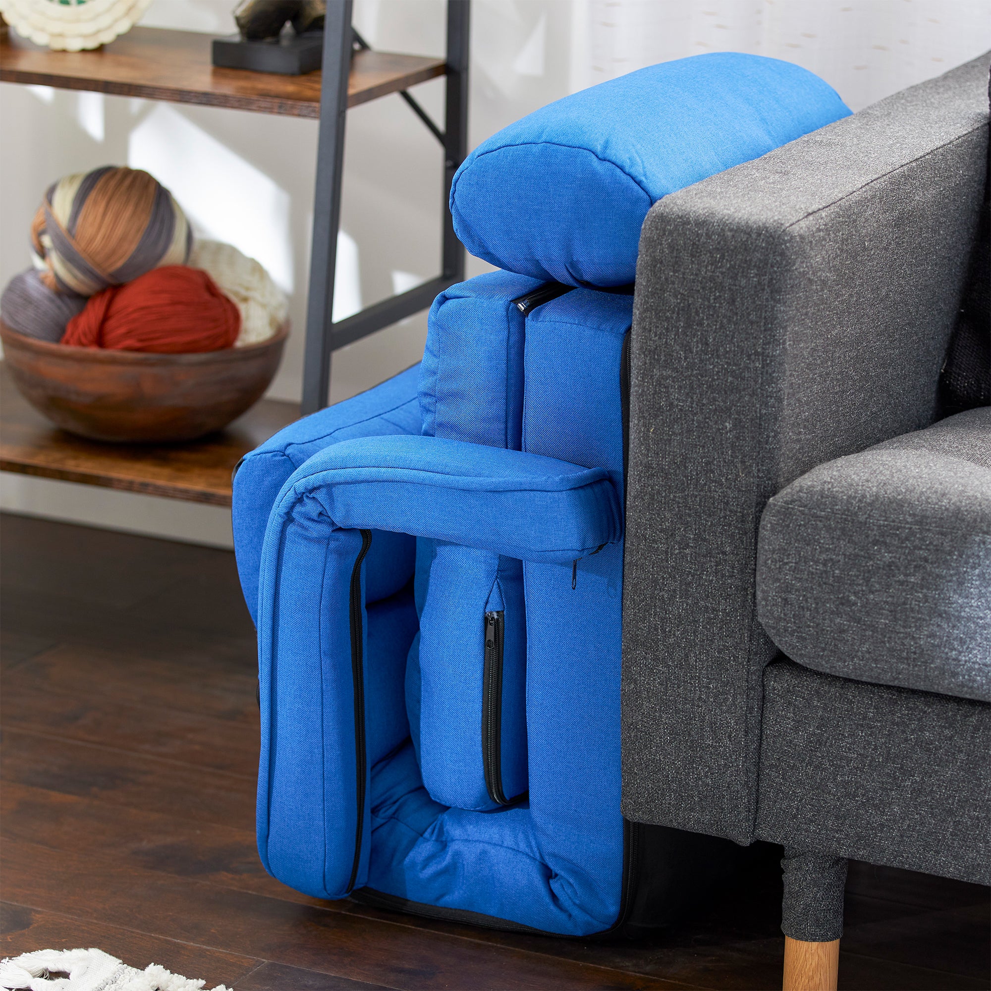 JOMEED Folding Chaise Lounge Chair Armrests and Chaise Pillow, Blue (Open Box) - VMInnovations