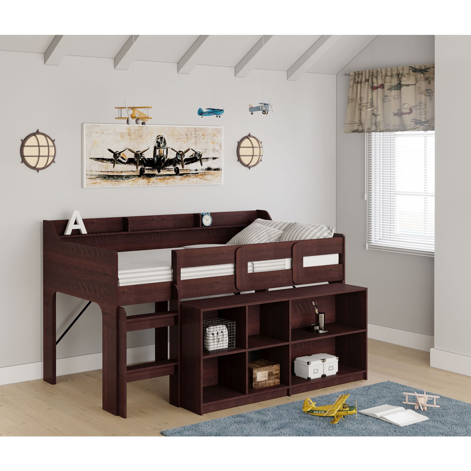 Rack Furniture Hamilton Twin Sized Loft Bed Frame with Storage Unit, Espresso