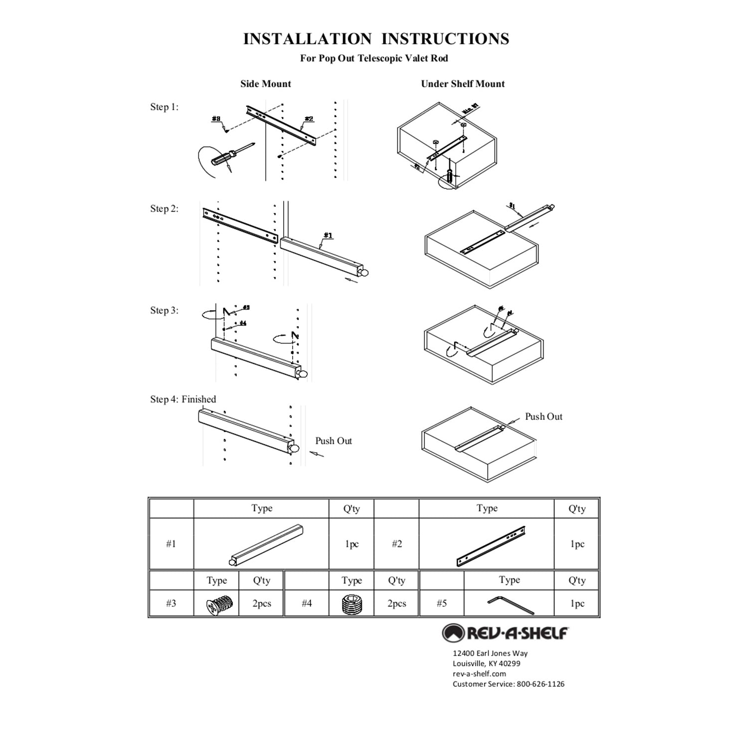Rev-A-Shelf Sidelines CVLPOSL-14-CR-1 Extendable Closet Valet Rod, Chrome