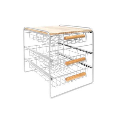 Origami Kitchen Countertop 3-Drawer Wood Top Organizer, White (Open Box)(3 Pack)