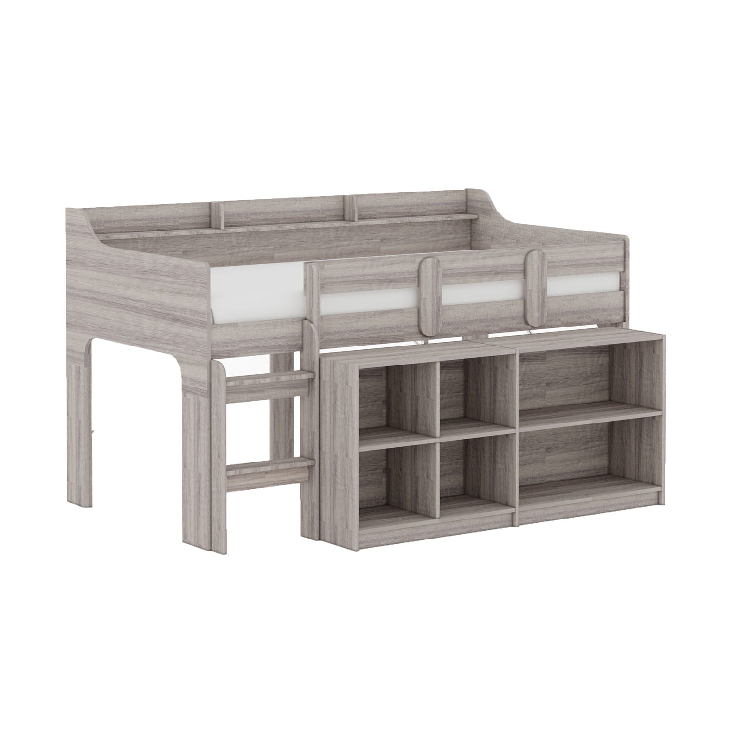 Rack Furniture Hamilton Twin Sized Loft Bed Frame with Storage Unit, Grey Wash
