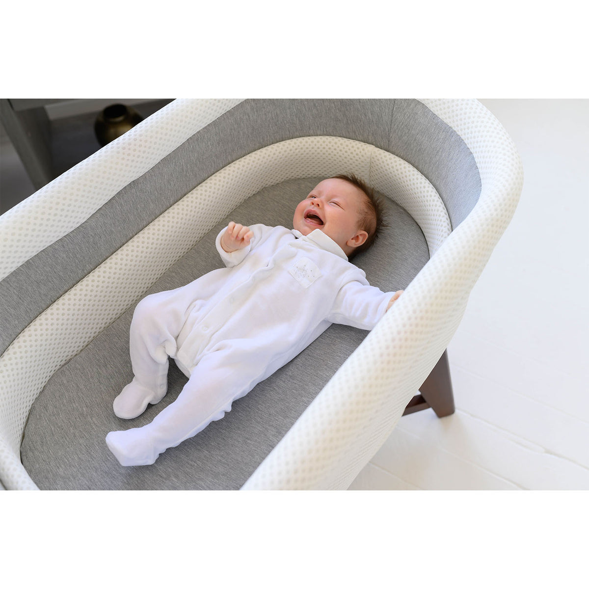 TruBliss Evi Smart Bassinet Deep Wall Crib Sleeper with Fitted Sheets, White - VMInnovations