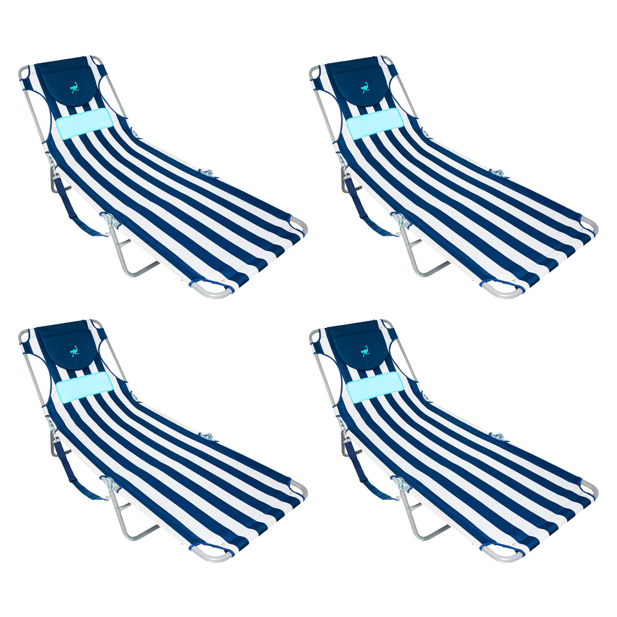 Ostrich Comfort Lounger Face Down Sunbathing Chaise Lounge Beach Chair (4 Pack)